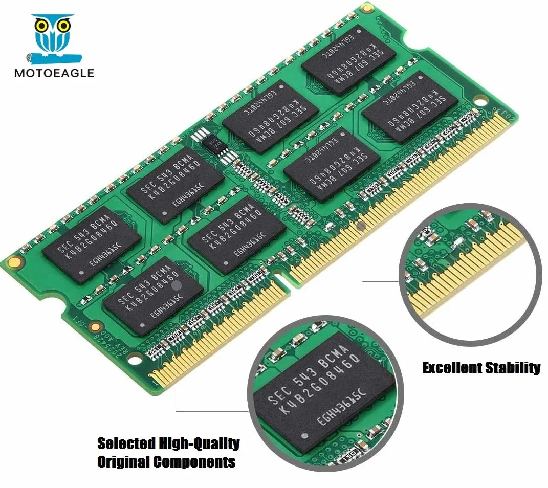 Motoeagle Pamięć operacyjna do notebooka, DDR3 1333, zestaw 8 GB (2 x 4 GB), PC3, 10600, 10600S, 4 GB, SODIMM, 204-stykowa, niebuforowana, bez ECC, 1,5 V, CL9, 2Rx8 Dual Rank