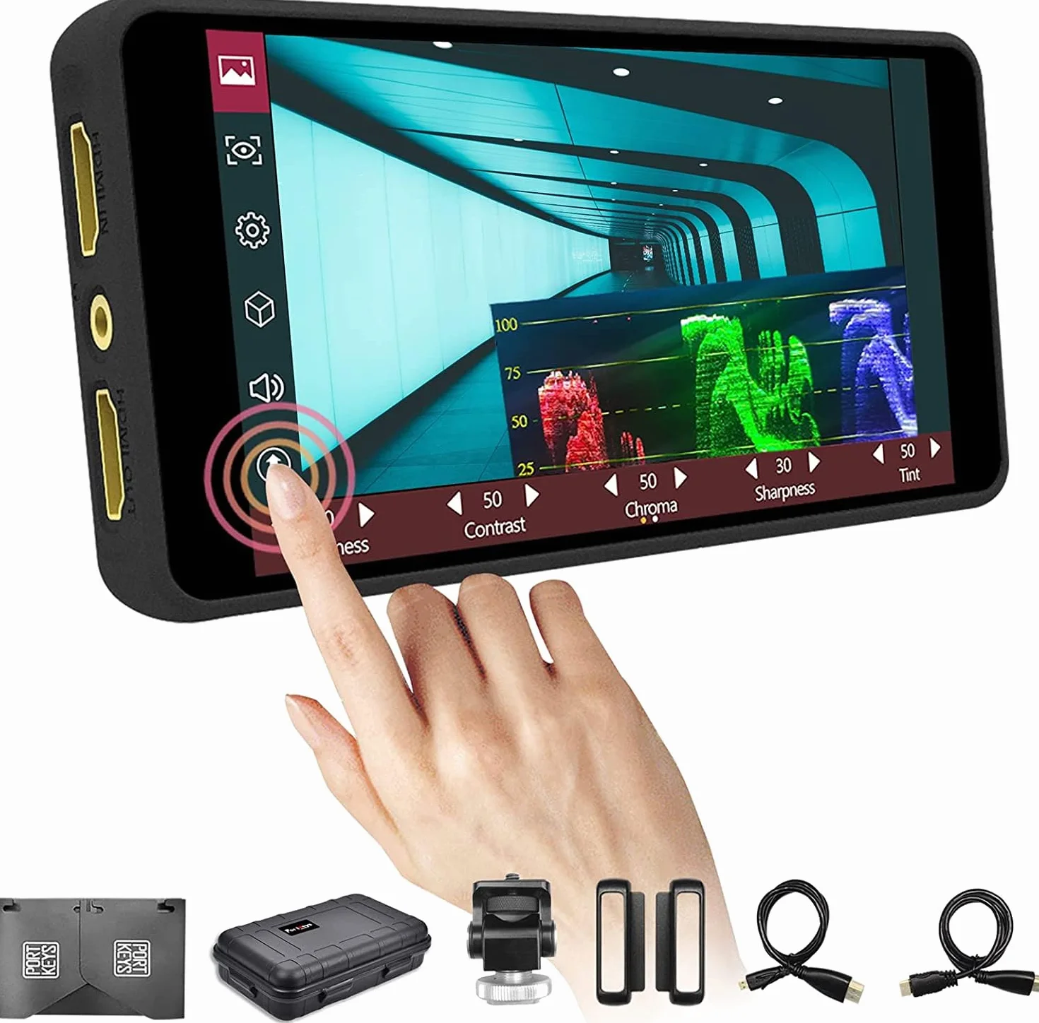 Portkeys PT5 II 5" Monitor Podglądowy z Ekranem Dotykowym, Jasność 500 nitów, Obsługa 3D LUT, Fale Luma/RGB, Wyjście HDMI 4K, Full HD dla Lustrzanek i Bezlusterkowców | Obsługa 3D LUT, Fale Luma/RGB, Full HD, Dla Lustrzanek, Wyjście HDMI 4K