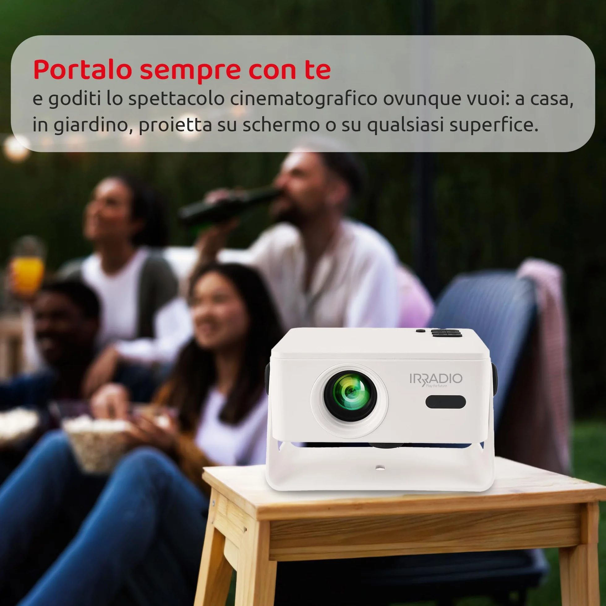 IRRADIO Inteligentny projektor 150 ANSI lumenów, przenośny mini projektor HD Native 720p z systemem Android 13 i Auto Focus, dostęp do aplikacji Streaming, dwuzakresowe WiFi