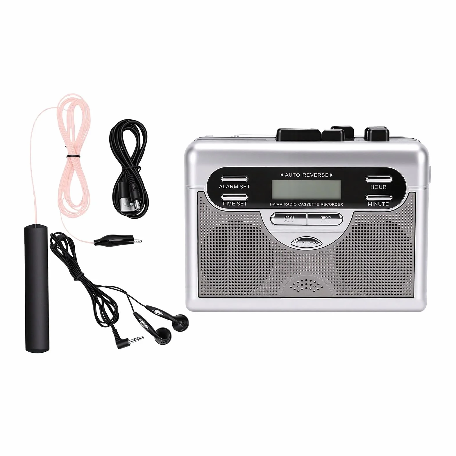 Sxhlseller Odtwarzacz Kasetowy z Radiem AM/FM, Retro Odtwarzacz Taśmowy z Automatycznym Przewijaniem, Vintage Urządzenie Audio z Ekranem LCD i Gniazdem Słuchawkowym 3,5 Mm do Nagrywania