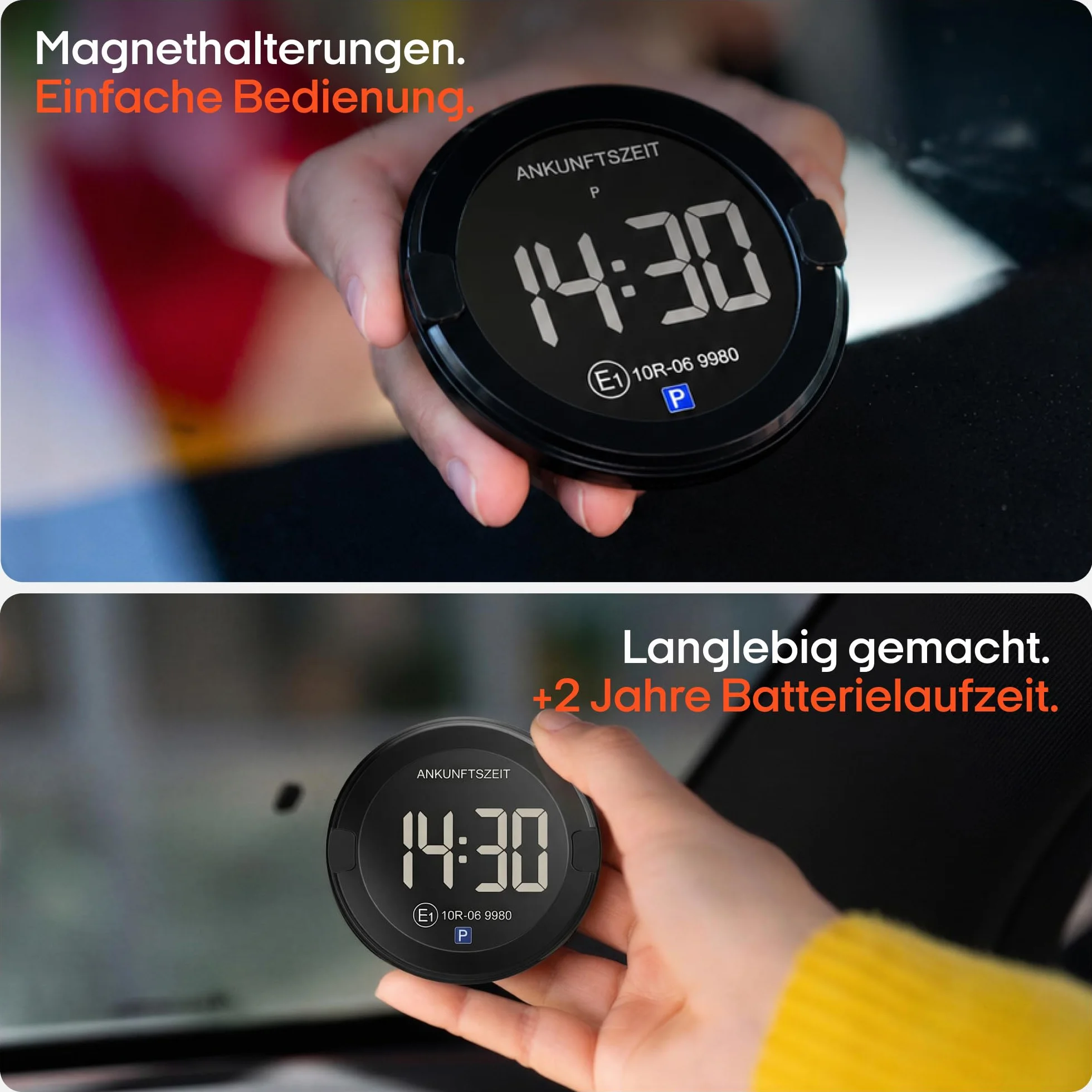 OOONO P-DISC NO2 elektroniczna tarcza parkingowa z dopuszczeniem do ruchu samochodowego, cyfrowa tarcza parkingowa z dopuszczeniem KBA zgodnie z niemieckim prawem