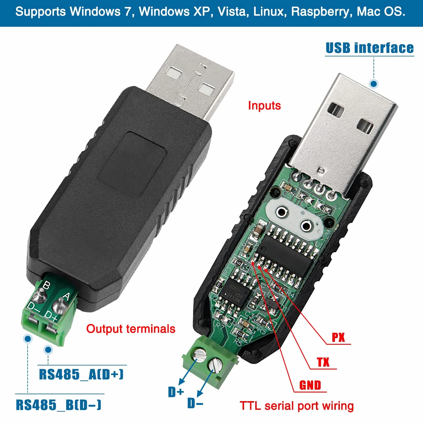 VooGenzek 3 Sztuk USB do RS485 konwerter Adapter, obsługuje Win7 XP Vista Linux Mac OS