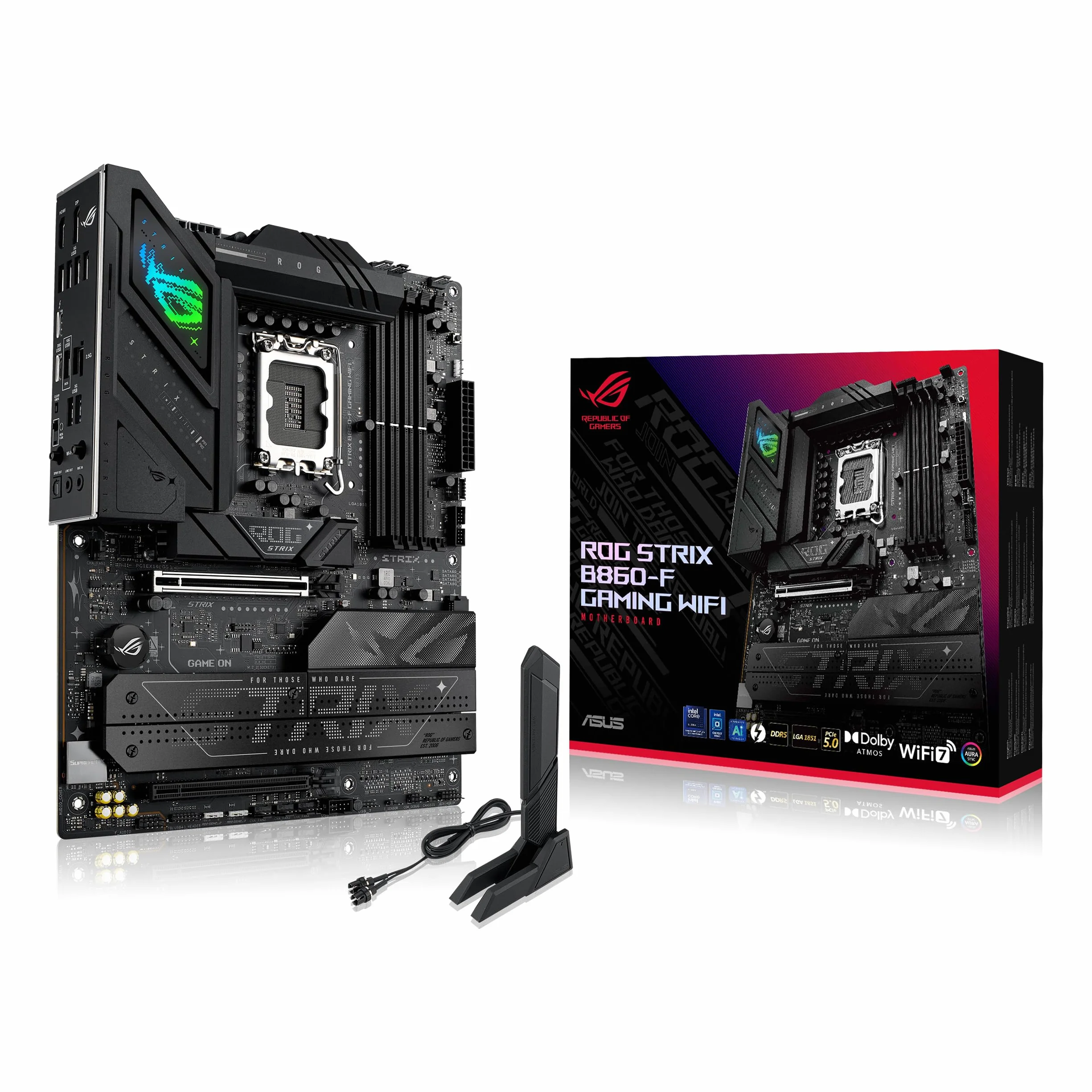 ASUS ROG Strix B860-F Gaming WiFi, Płyta główna ATX, gotowa do komputerów PC z zaawansowaną SI, 16+1+2+1 stopnie zasilania, gniazda DDR5, PCIe 5.0, cztery gniazda M.2, WiFi 7, oświetlenie Aura Sync