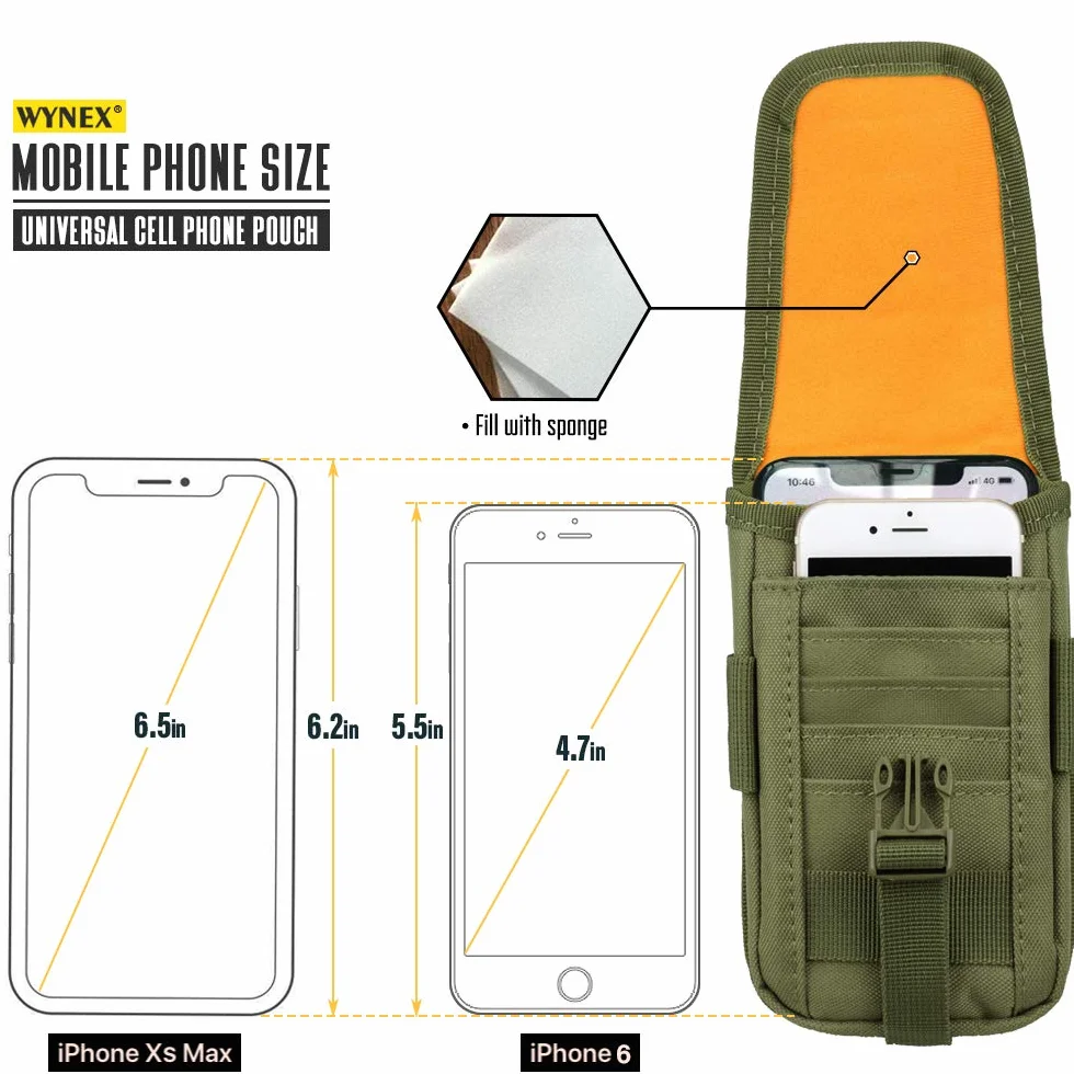 WYNEX Taktyczne etui na telefon Molle, torba na telefon komórkowy EDC Utility etui na telefon komórkowy z zamkiem na karty organizer pasuje do etui na pasek biodrowy zawiera taktyczny klips na sprzęt