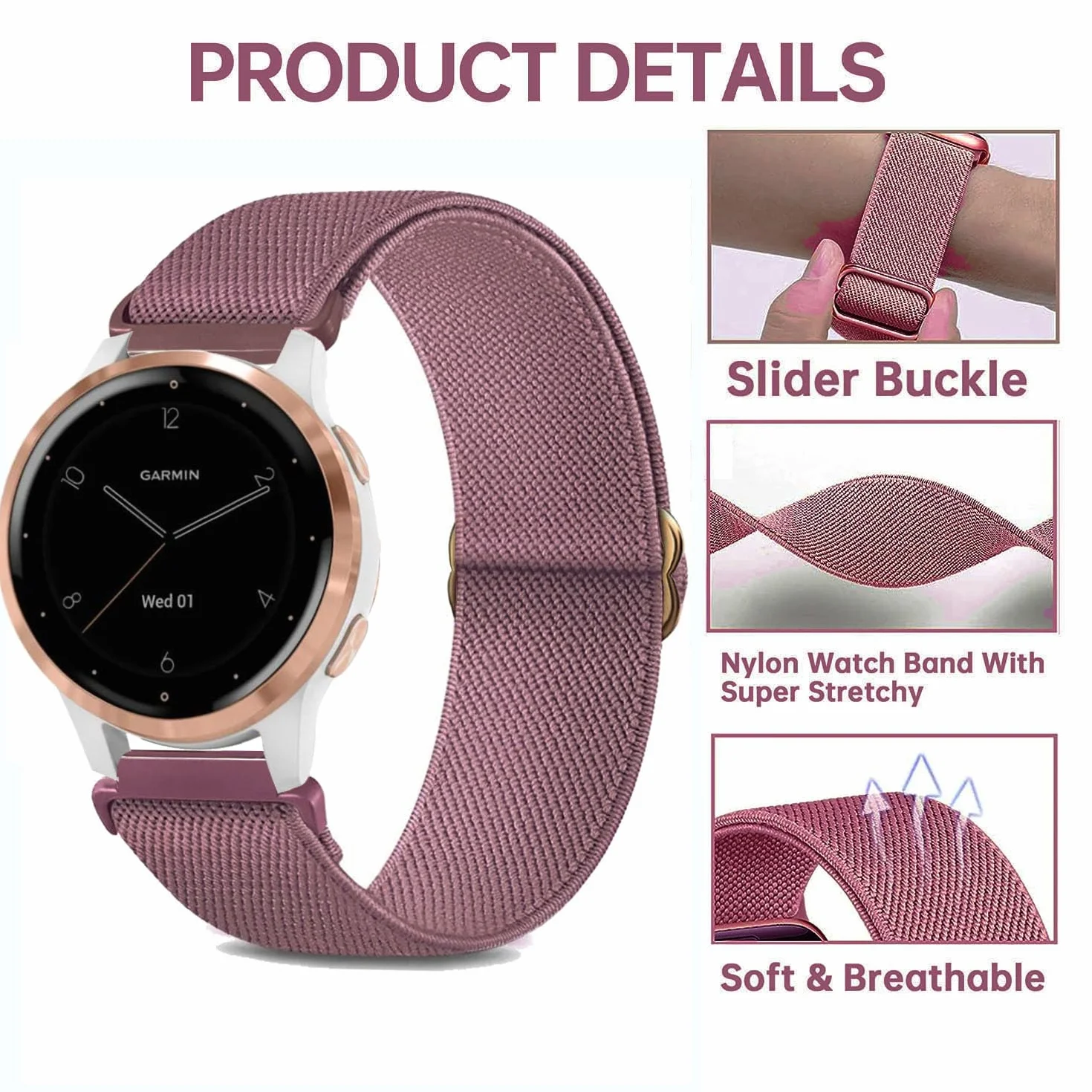 Pleciony elastyczny nylonowy pasek do zegarka Garmin Vivoactive 4S, Venu 2S, Venu 3S, Vivomove 3S, Forerunner 255S, Forerunner 265S, dla kobiet i mężczyzn, 18 mm, elastyczny, z tkaniny, 2 szt.