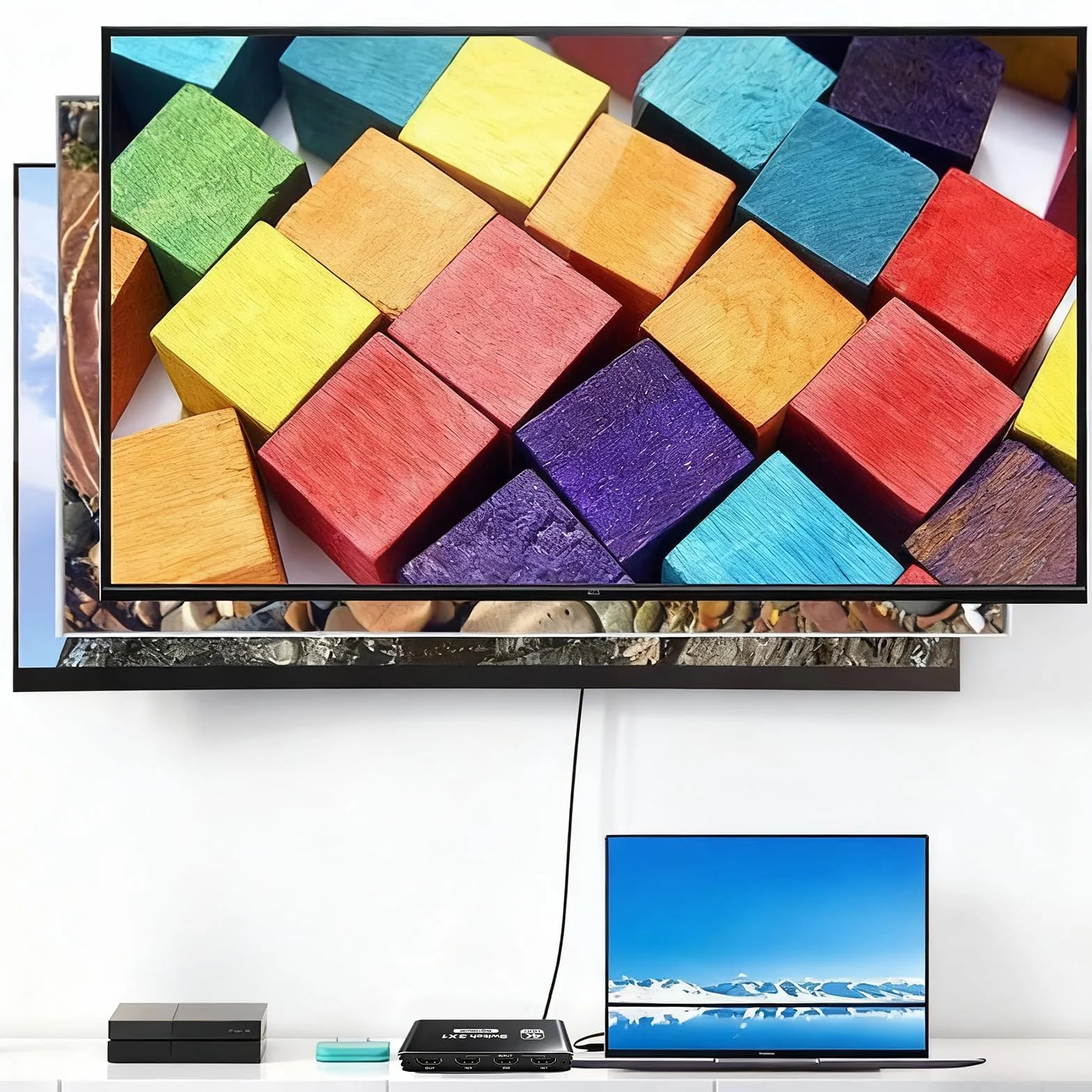 Przełącznik HDMI 3 w 1 Out 4K 120 Hz 8K 30 Hz HDR10+ CEC HDCP2.3 z pilotem zdalnego sterowania do PS5/PS4/Xbox/Switch