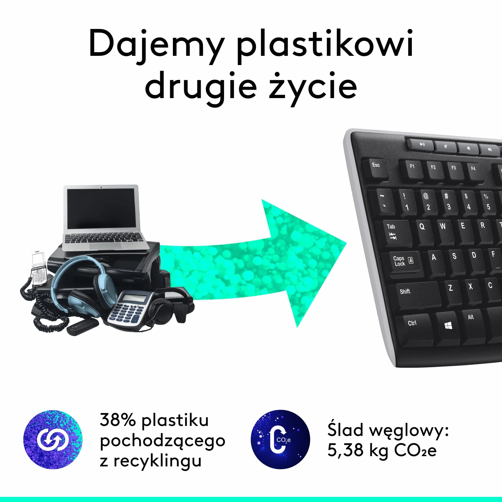 Logitech K270 Klawiatura Bezprzewodowa 2.4 GHz, pełnowymiarowa, 8 klawiszy multimedialnych, 2 lata pracy na baterii, zgodna z komputerem PC/laptopem z Windows, QWERTY układ US international - Czarny