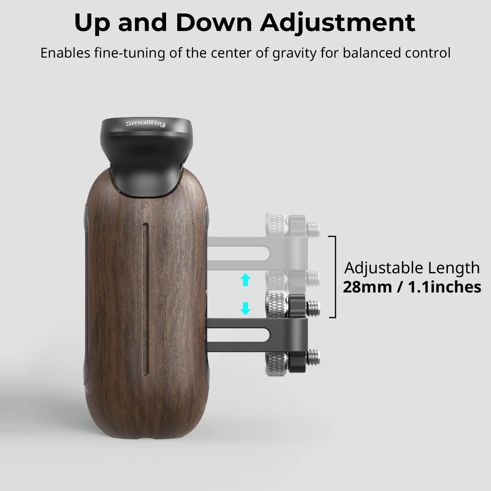 SMALLRIG Drewniany uchwyt boczny do klatek kamerowych z otworami gwintowanymi 1/4"-20, ergonomiczny uchwyt po lewej lub prawej stronie, regulacja pionowa 28 mm / 1,1 cala, udźwig 15 kg / 33,1-5237