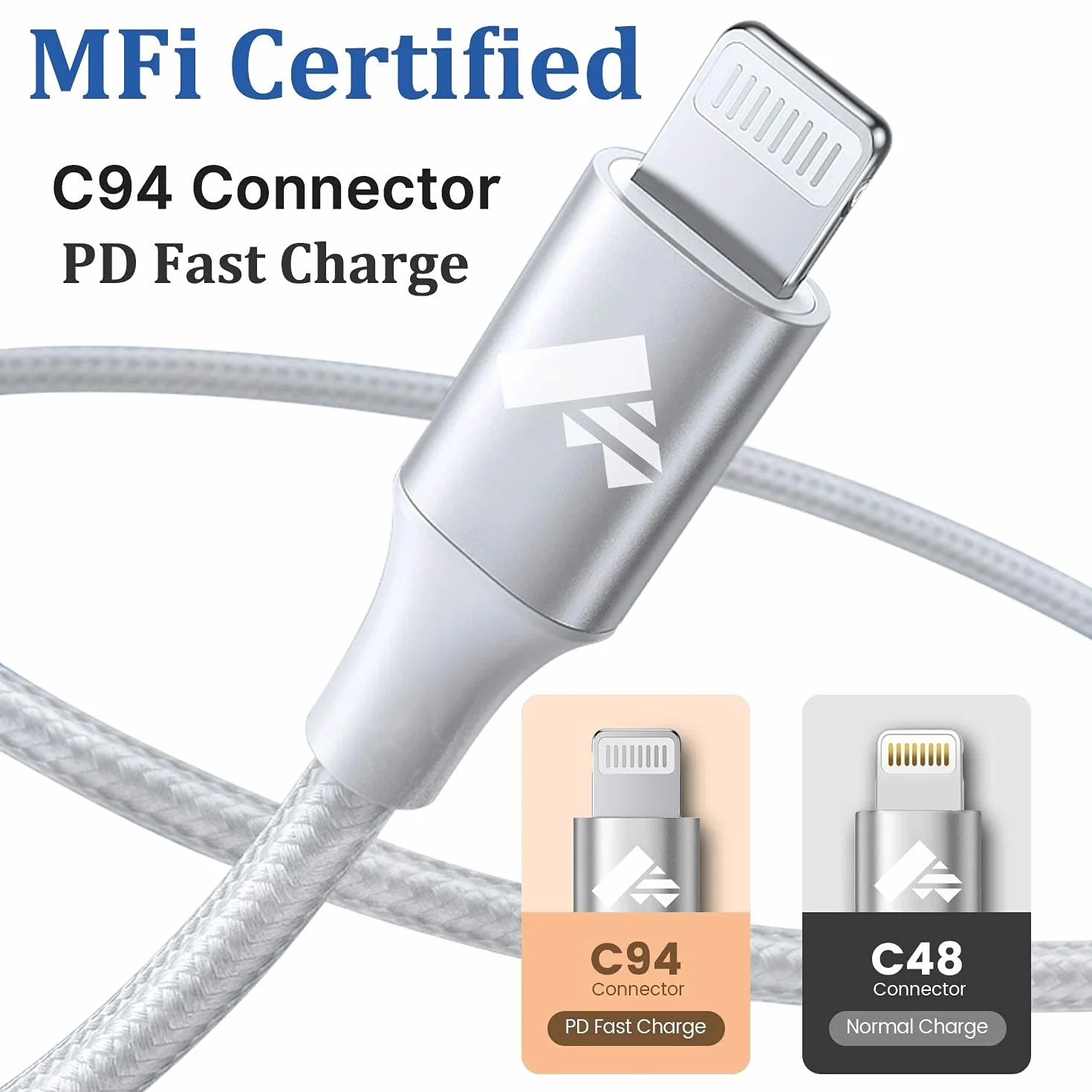 Kabel USB C do podświetlania, krótki, kabel Power-Delivery USB-C, certyfikat MFi, pleciony kabel do ładowania iPhone'a typu C, szybkie ładowanie do iPhone 14, 13, 12, 11 Pro Max, XR, XS, X, 8 Plus,