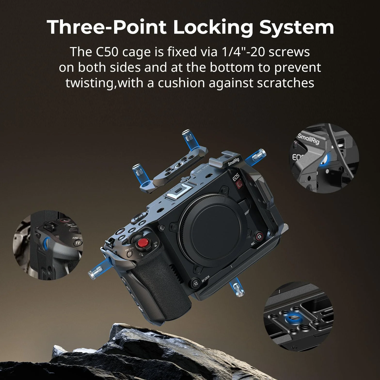 SMALLRIG Zestaw Cage do Canon C50 z przedłużeniem uchwytu XLR, klatką kamerową z mocowaniem na zimną stopkę, zaciskiem kablowym do HDMI, wbudowaną płytką szybkiego montażu do Arca - 5657