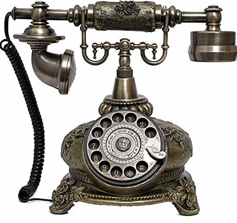 Telefon domowy, replika antycznego telefonu, zabytkowy telefon stacjonarny w stylu retro, przewodowy, złoty, modny, lata 60., klasyczny, obrotowy, z wybieraniem numerów