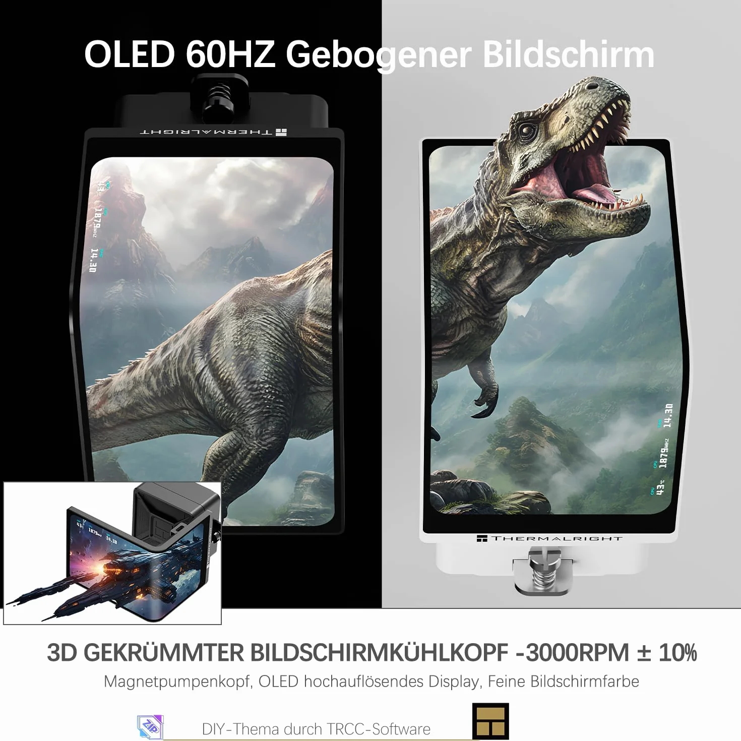 TR-Thermalright Levita Vision 360 UB ARGB Black chłodziarka cieczy do procesora, 6,67-calowy ekran 3D zakrzywiony o rozdzielczości 2400 x 1080 – magnetyczny, format obrazu 5,5:4,5, do AM5, LGA1851