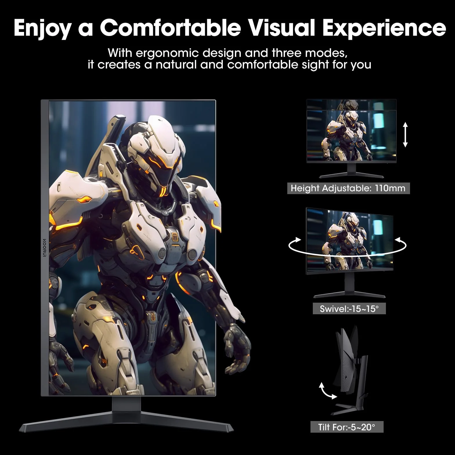 KOORUI Gaming Monitor 27 Zoll - WQHD Bildschirm PC, 240Hz, 1ms, FreeSync, kompatybilność z Gsync, (2560x1440, HDMI, DisplayPort, HDR 400) schwarz/rot