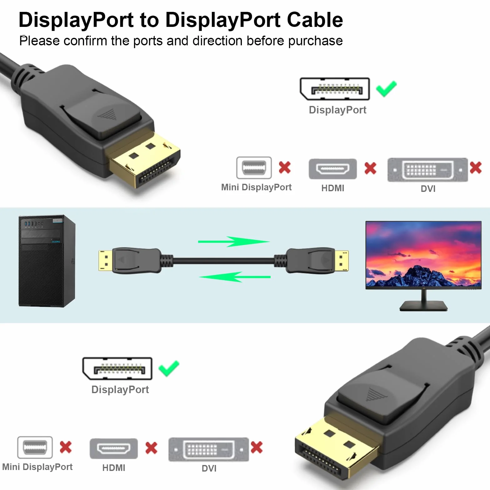 BENFEI [Certyfikowany przez VESA kabel DisplayPort do DisplayPort o długości 6 stóp, 10 sztuk, DP do DP kabel męski na męski, pozłacany przewód, obsługuje 8K@60Hz, 4K@144Hz Kompatybilny z Lenovo, Dell
