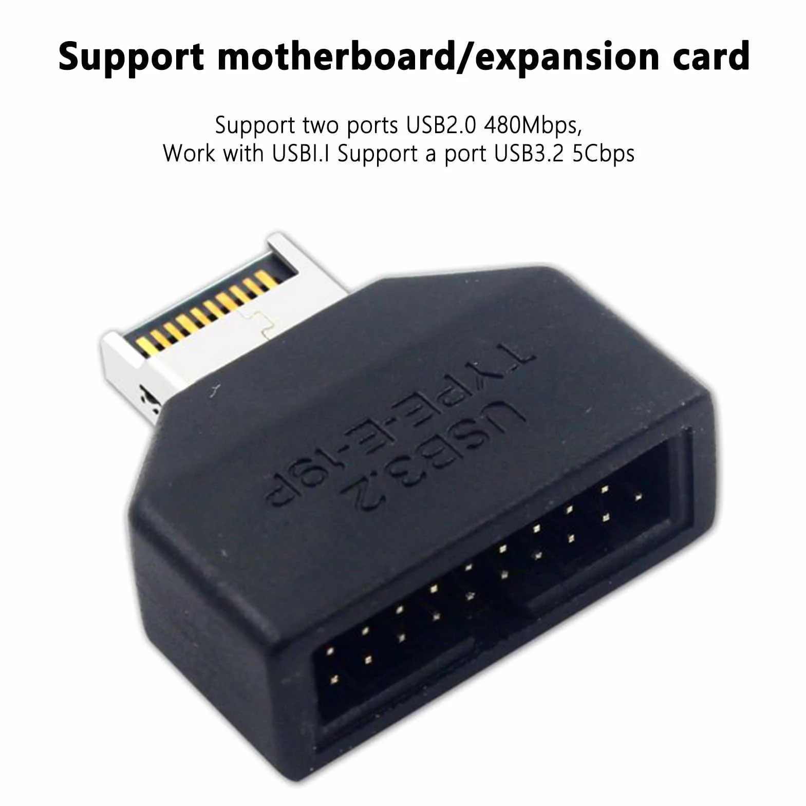 Adapter USB z dwoma przednimi portami Wewnętrzny konwerter złącza | Rozszerzenie USB 3.2E na 19P z dwoma portami do stacji transferu danych PC w biurze domowym