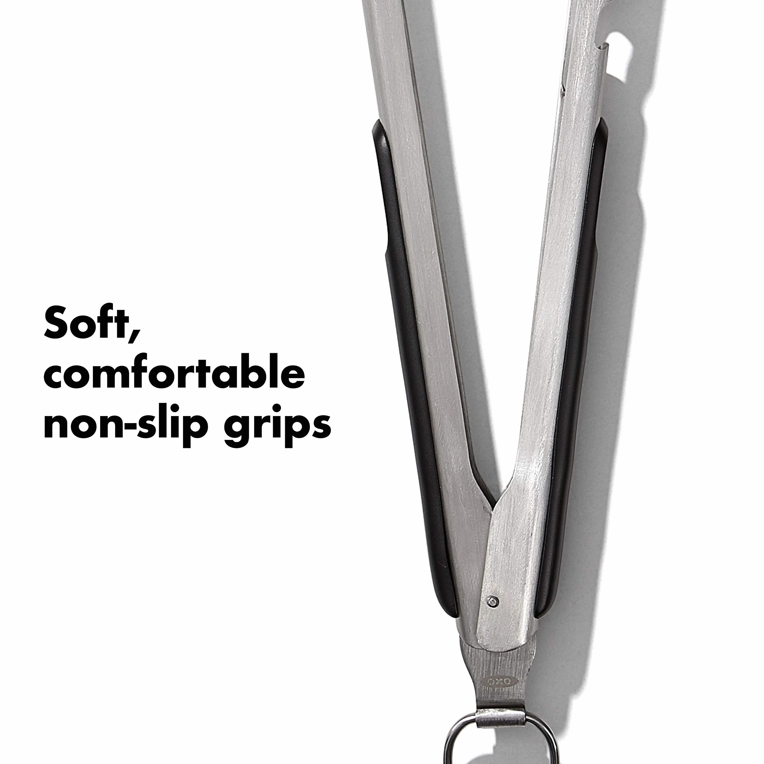 OXO Good Grips długie szczypce do grilla ze stali nierdzewnej z wbudowanym otwieraczem do butelek, 47,5 cm – do kiełbasek, warzyw i innych, czarne