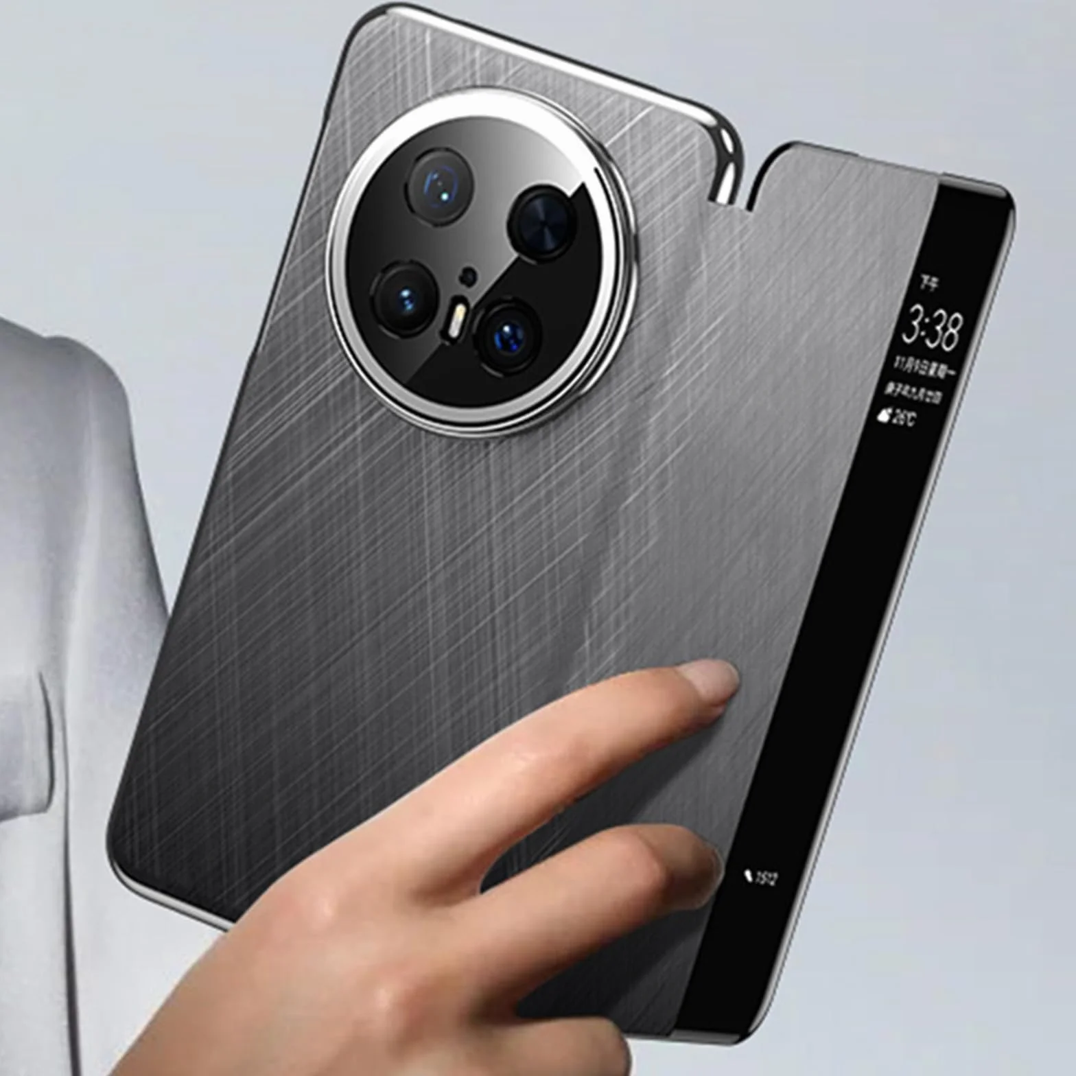 Etui do Huawei Mate 70 Pro +/70 Pro / 70, skórzane etui na telefon komórkowy, z klapką, z okienkiem i odciskami palców, minimalistyczna osłona, szare, 70 Pro