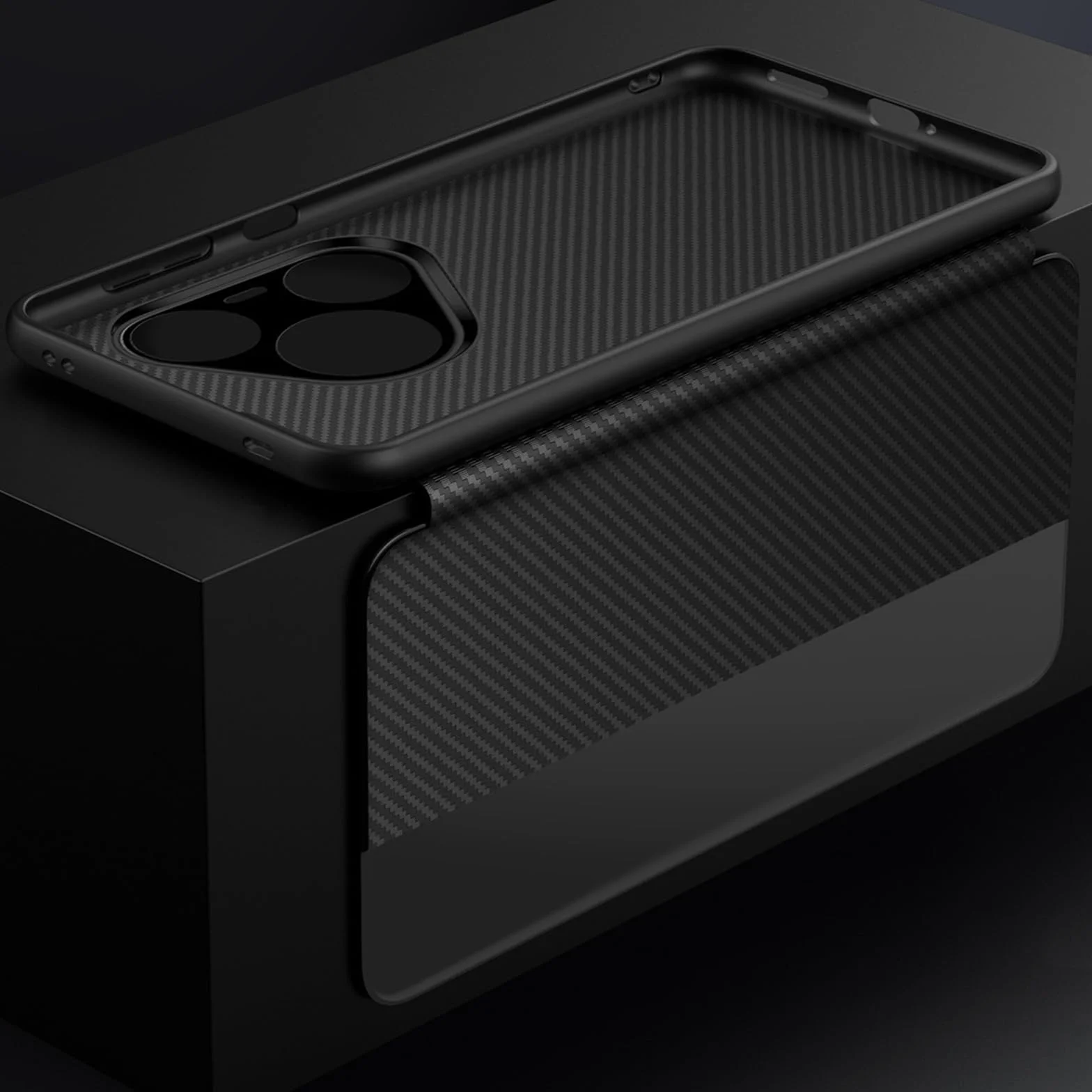Cienkie etui do Huawei Pura 90 Pro Max / 90 Pro / 90, luksusowe, biznesowe etui z włókna węglowego, skórzane etui na telefon komórkowy, inteligentne okienko, z klapką, czarne, 90