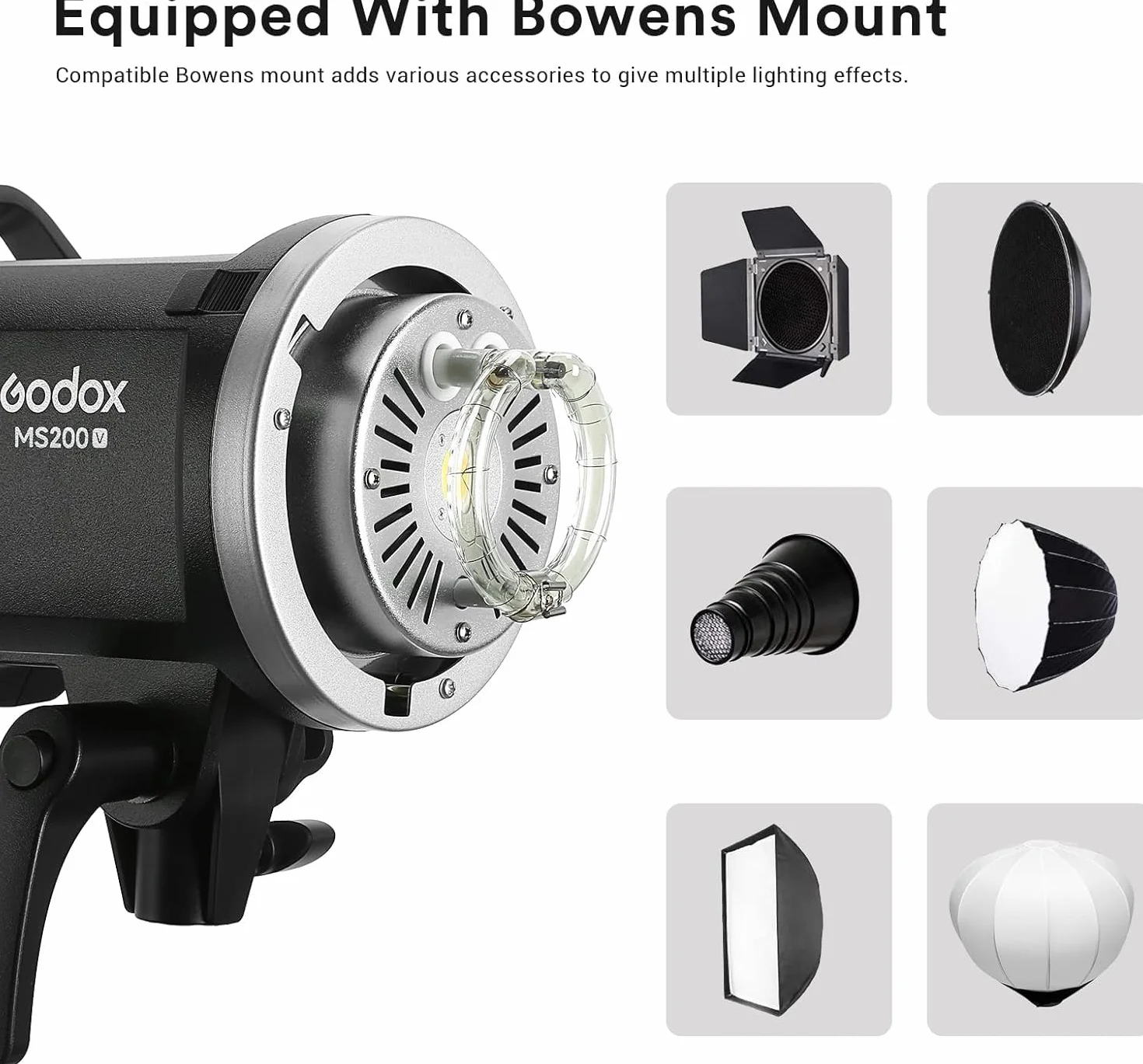 Godox MS200V lampa błyskowa studyjna z ulepszoną lampą modelującą LED, 200W GN53 Bowens Mount Monolight, lekka i przenośna, 2,4G Wireless X System Studio Strobe do fotografii portretowej w studio