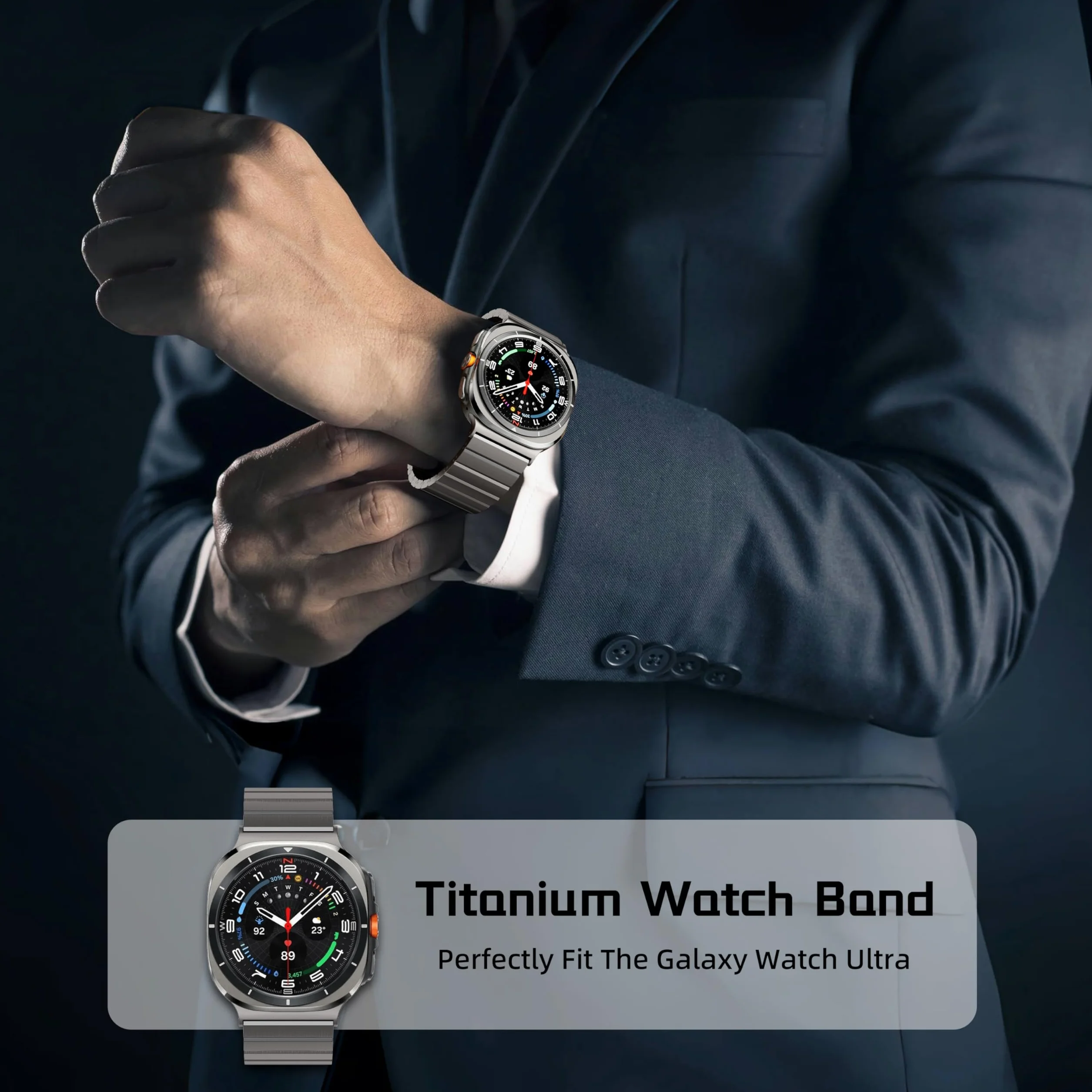 LULULOOK Tytanowy pasek do zegarka Samsung Galaxy Watch Ultra 7 47 mm (2025/2024), podwójny tytan, z DLC, odporny na zarysowania, szerokość 24 mm, do Galaxy Watch Ultra, tytanowy