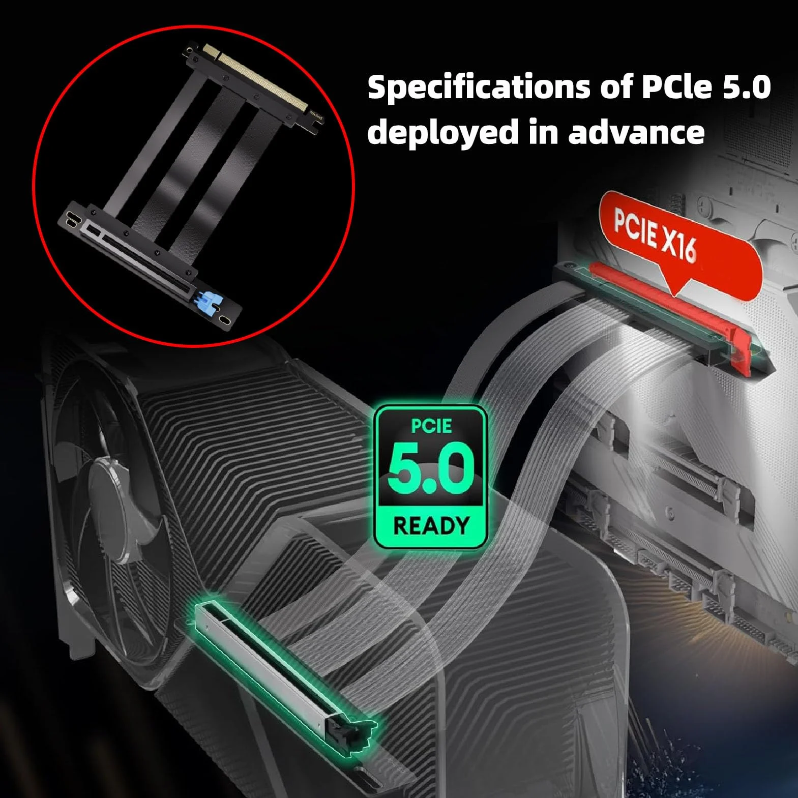 Focket Kabel Riser PCIE 5.0, elastyczny adapter rozszerzający o dużej prędkości, port 90 stopni, kabel Riser PCIE 5.0 zgodny z RTX4090 5090, 15/20/30/40 cm (20 cm)