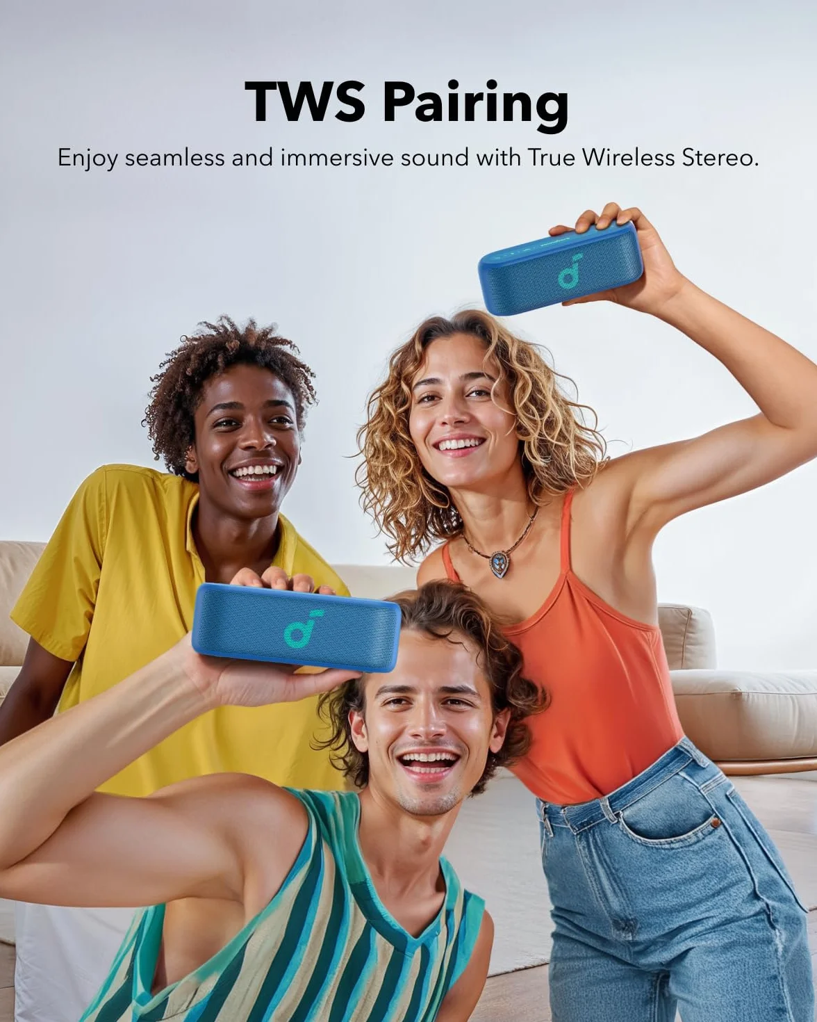 soundcore Select 2S, przenośny głośnik Bluetooth z dźwiękiem stereo 20 W, technologią BassUp™, 16 godz. czasu odtwarzania,bezprzewodowe parowanie stereo, wodoodporność IPX7 na wędrówki. (Niebieski)