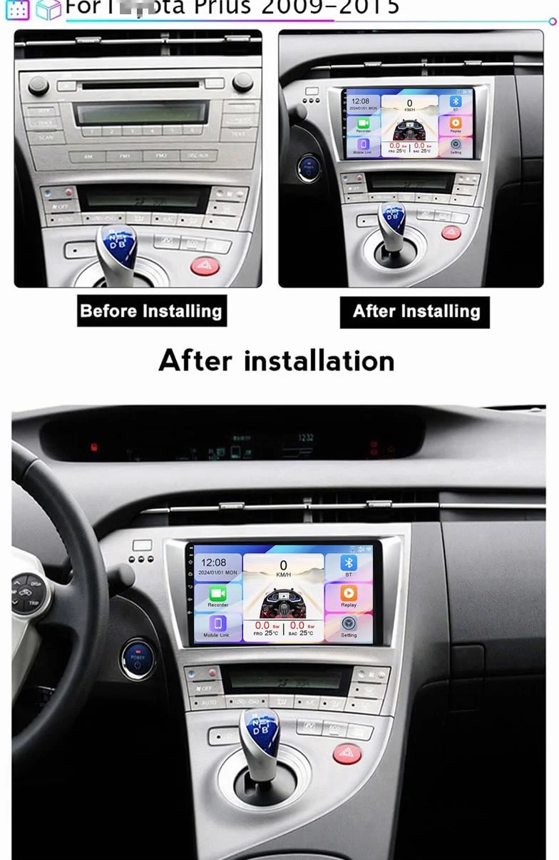 Radio samochodowe Android 15 2 DIN, 9-calowy ekran dotykowy, auto stereo do Priusa 2009-2015, odtwarzacz MP5 z Bluetooth CarPlay i Android Auto/radio FM AM RDS/sterowanie z kierownicy, 4-rdz