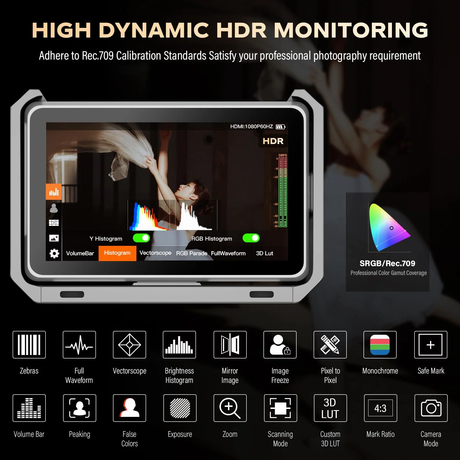 VILTROX DC-X3 Monitor terenowy zewnętrzny DC-X3 6 cali do kamery SDI, 2000 nitów, z ekranem dotykowym, 4K, do lustrzanek cyfrowych Sony, Canon, Nikon, z osłoną przeciwsłoneczną, baterią 2200 MAh