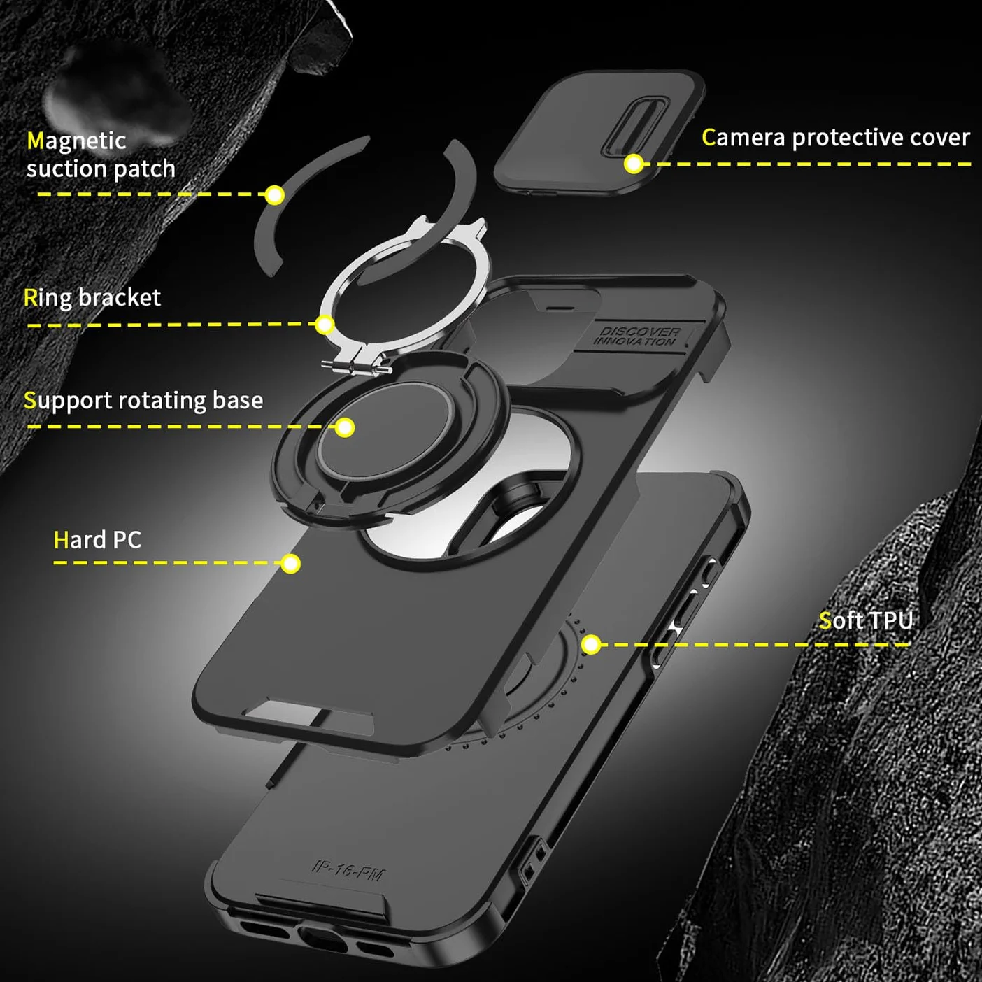 BORYA Etui dla Realme 16 Pro 5G, Odporny na wstrząsy PC+TPU Silikonowa obudowa, Anti-fall klasy wojskowej obudowa. Etui z obrotem 360° Stoisko i Pokrywą Aparatu, Czarny