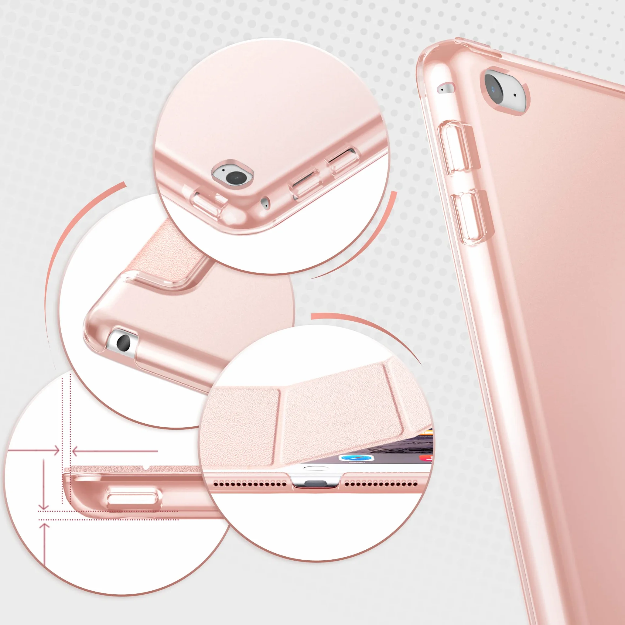 EasyAcc Etui do iPad Air 2 A1566 A1567, półprzezroczyste matowe, automatyczne budzenie/uśpienie, różowe złoto