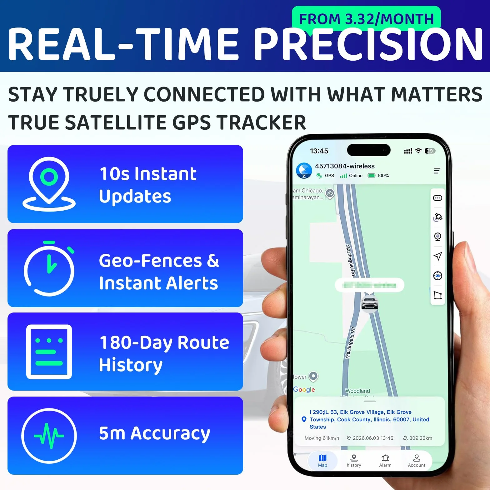 wanwaytech Lokalizator GPS mini z wbudowanym magnesem śledzenie w czasie rzeczywistym do samochodu motocykla