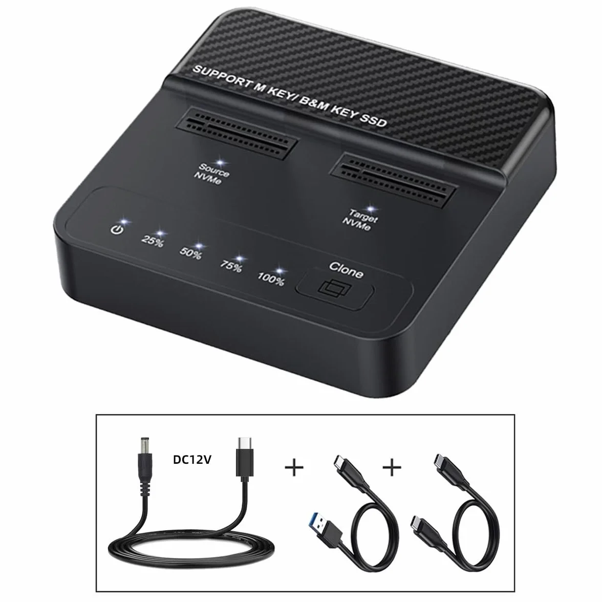 NVMe M.2 Double Bay Cloner, adapter M-Key na USB-C Type-C, offline Backup Box z klonowaniem jednym kliknięciem, szybki, pionowy powielacz 20 Gb/s