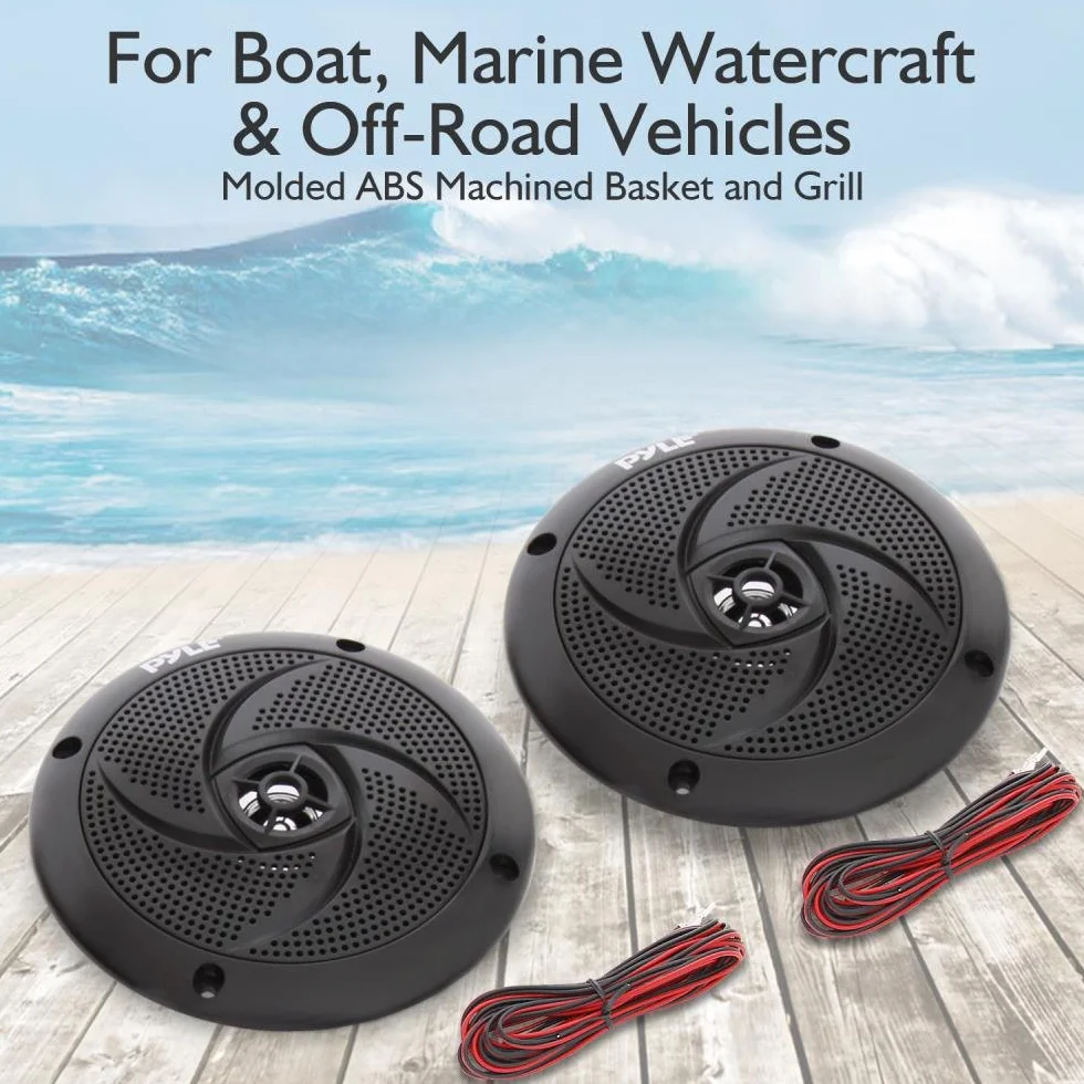 Pyle Marine Speakers 6.5 Inch - 2 Way Waterproof and Weather Resistant Outdoor Audio Stereo Sound System with 240 Watt Power and Low Profile Slim Style - 1 Pair (Black)