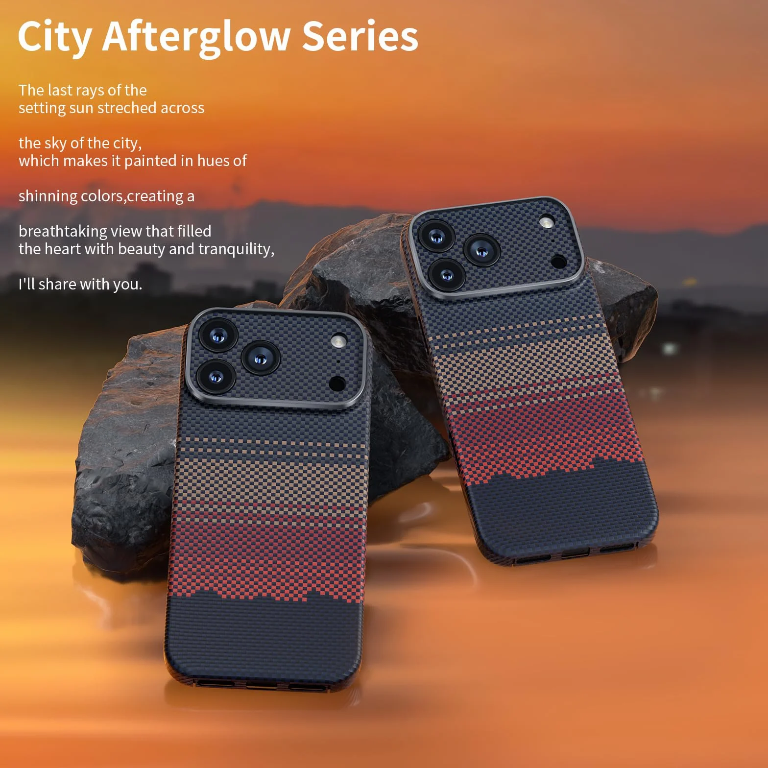 memumi Carbon etui do iPhone 17 Pro Max, 0,5 mm super cienkie, etui z prawdziwego włókna aramidowego,z ochroną przed upadkiem w jakości wojskowej do iPhone 17 Pro Max - Zachód słońca