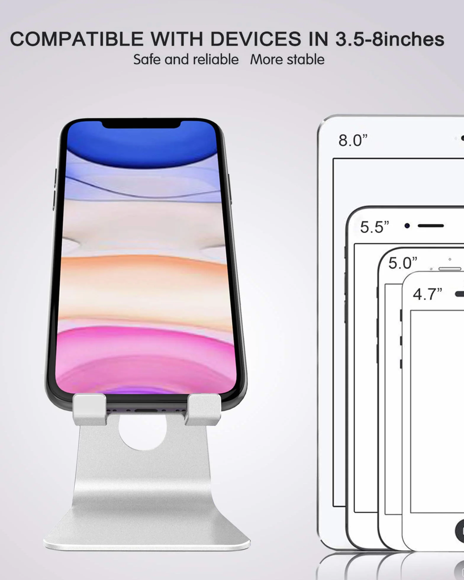 Stojak na telefon komórkowy Lucrave, regulowany aluminiowy uchwyt na telefon komórkowy na biurko Home Office dla iPhone 15 14 13 Pro Max Plus Mini XR XS X SE, Samsung Galaxy S24 S23, srebro