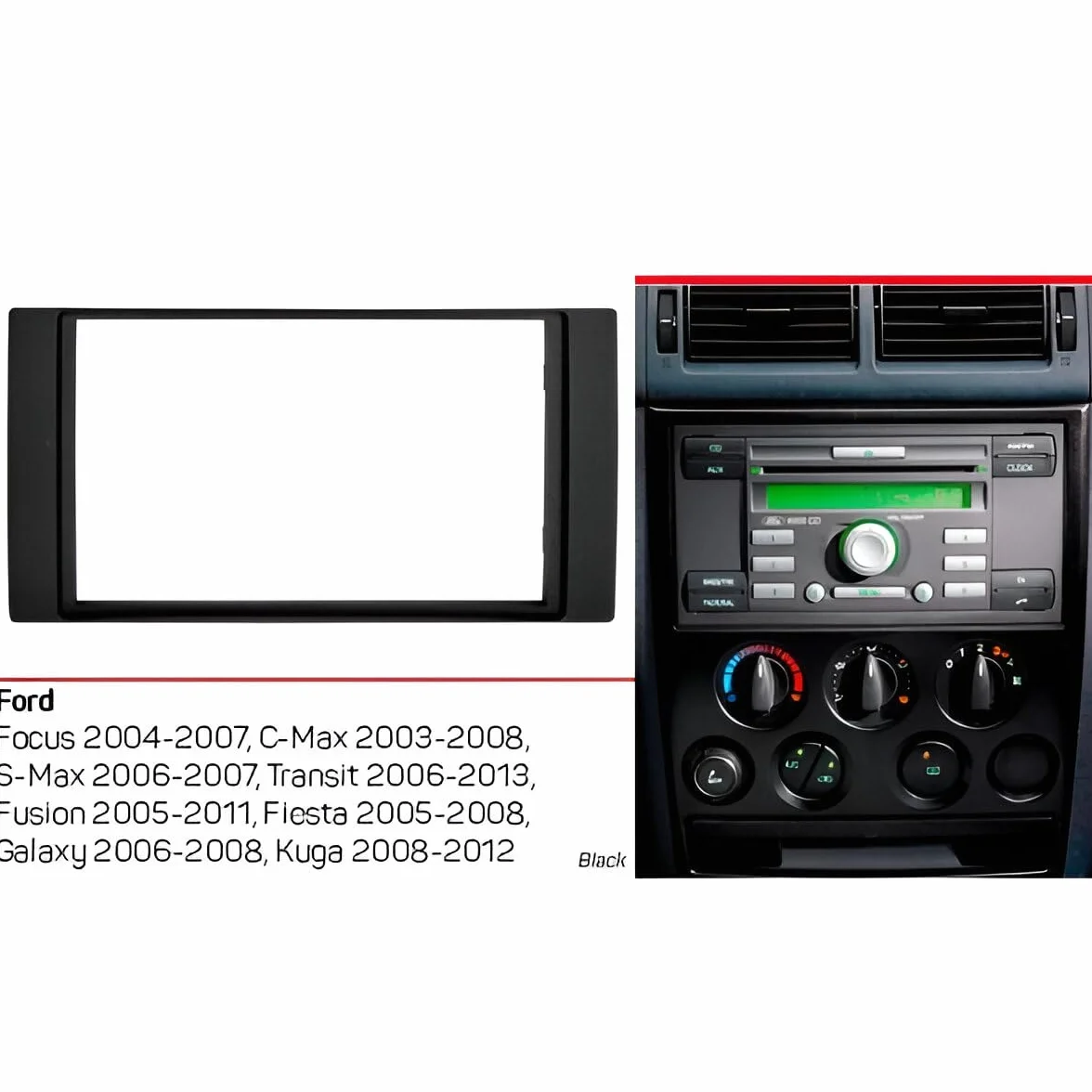 Sound-way Zestaw montażowy radia samochodowego, ramka przednia 2 DIN kompatybilna z Ford Galaxy, Fiesta, Focus, C-Max, S-Max, Transit