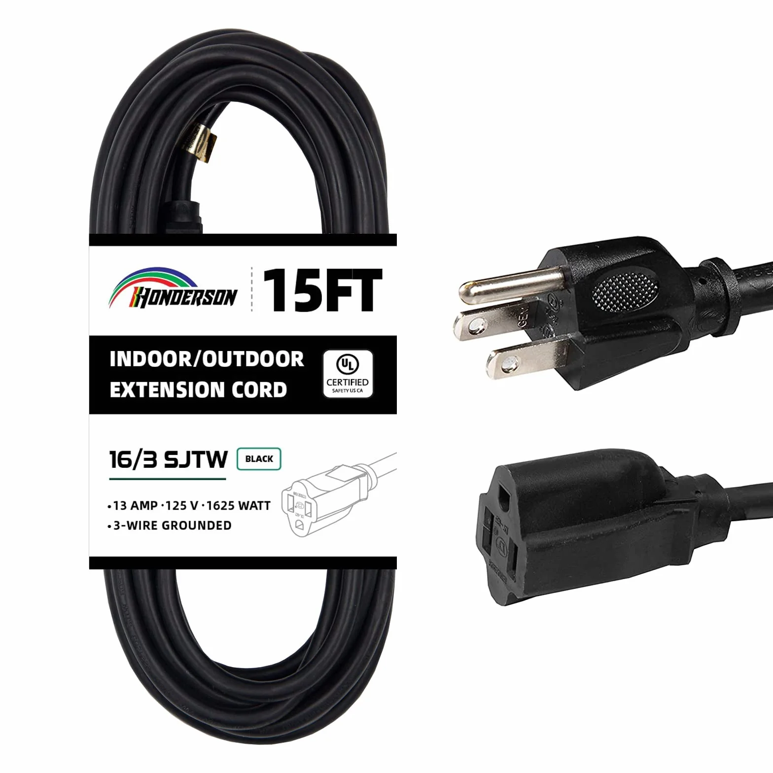 Kabel przedłużający 100 Ft odporny na warunki atmosferyczne 16/3 SJTW trwały zielony przedłużacz z 3-punktową wtyczką klinową dla bezpieczeństwa - świetny do dekoracji świątecznych i lampek