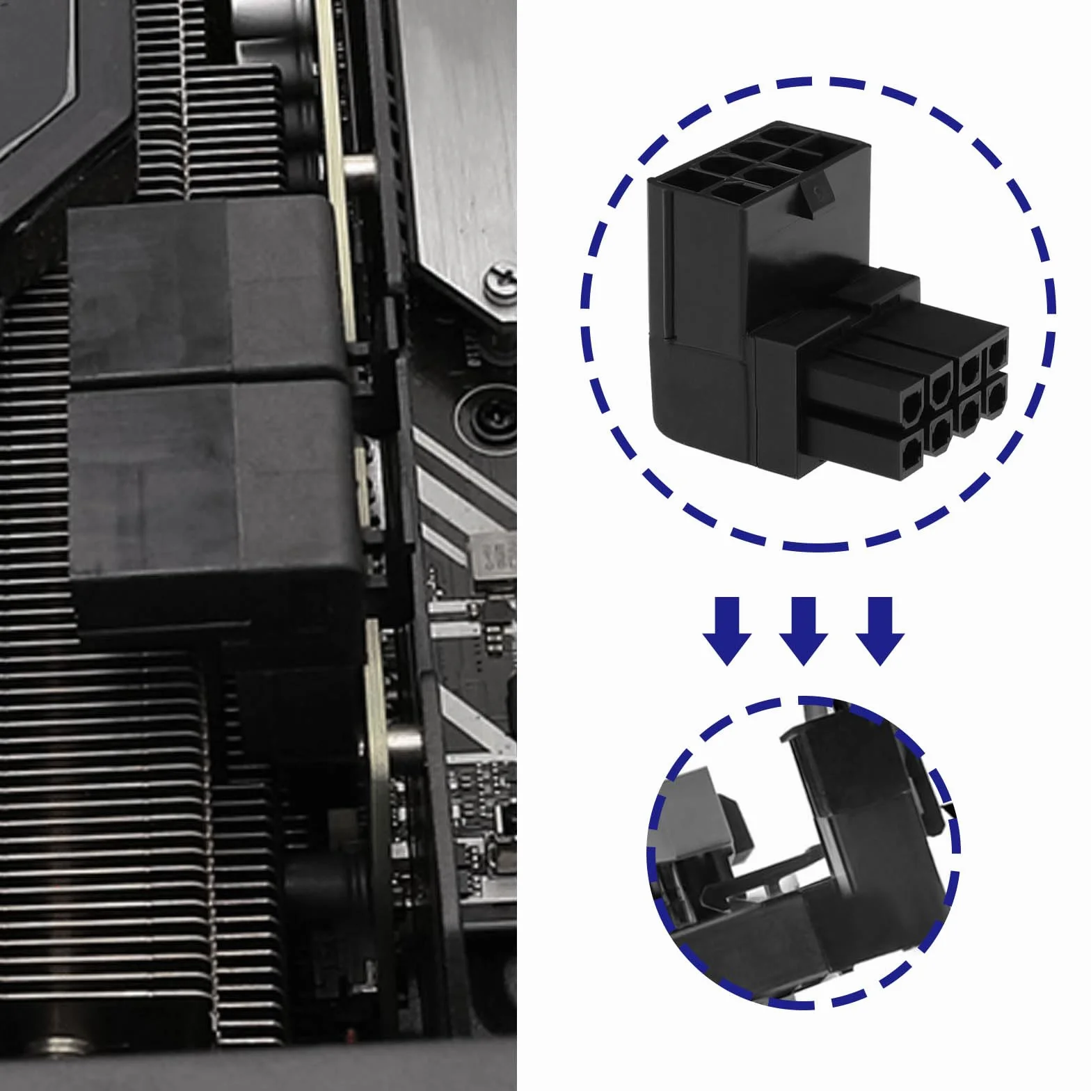 Zasilacz 8-pinowy 90 stopni GPU VGA PCIe adapter kątowy czarny