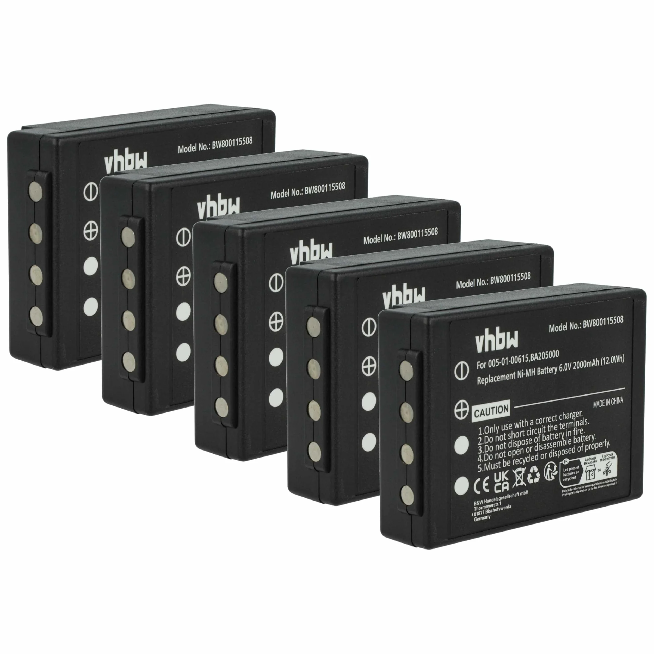 vhbw 5 x akumulator zastępuje HBC 005-01-00615, BA205000, BA206000, BA205030 do sterowania radiowego, pilot zdalnego sterowania (2000 mAh, 6V, NiMH) - czarny