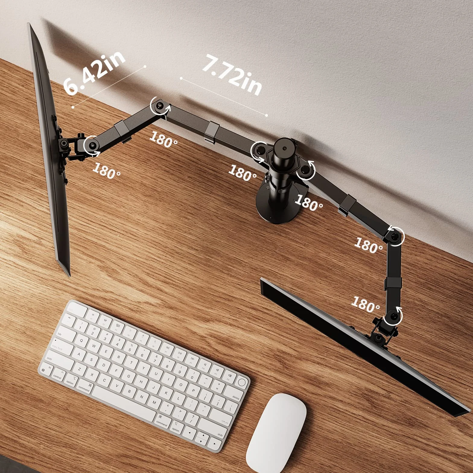 ErGear Podwójny stojak na monitor do ekranów o przekątnej ekranu od 13 do 32 cali, ergonomiczny kąt widzenia, regulowany kąt widzenia ± 45°, obrót o 180°, obrót o 360°, VESA 75/100 mm