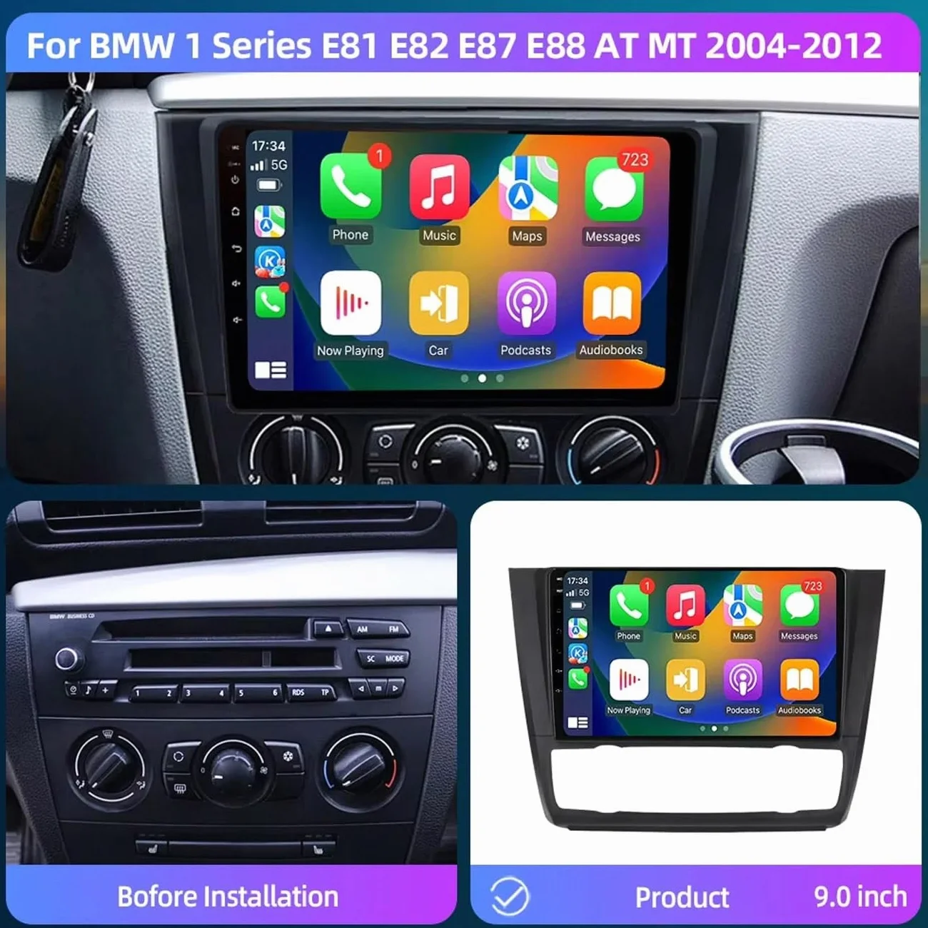 Car Radio dla BMW 1 Series E81 E82 E87 E88 AT 2004-2012 9 Inch Android 15 Touch Screen Backup Camera For, 8 Core 8G+256G