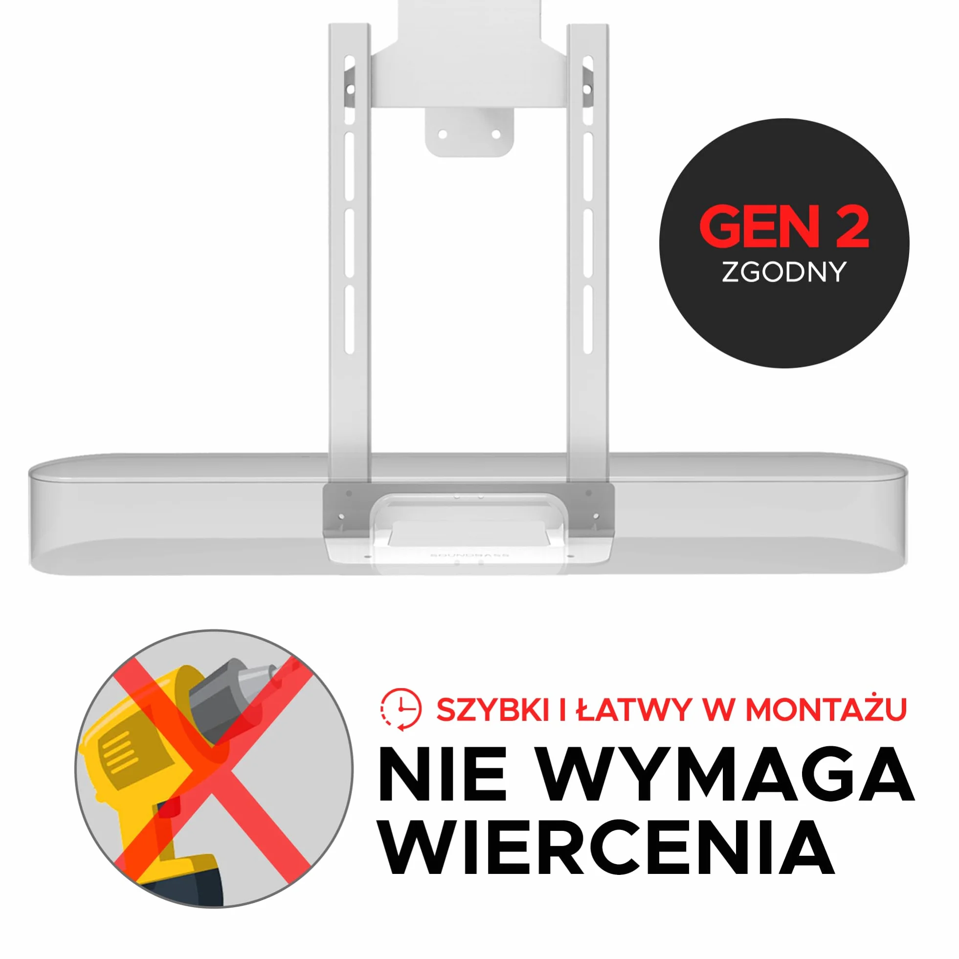 Sound bass Beam TV Mount, kompatybilny z generacją 1 i 2 Sonos Beam wspornik montażowy do telewizora, biały, pełny zestaw sprzętowy w zestawie, belka dźwiękowa