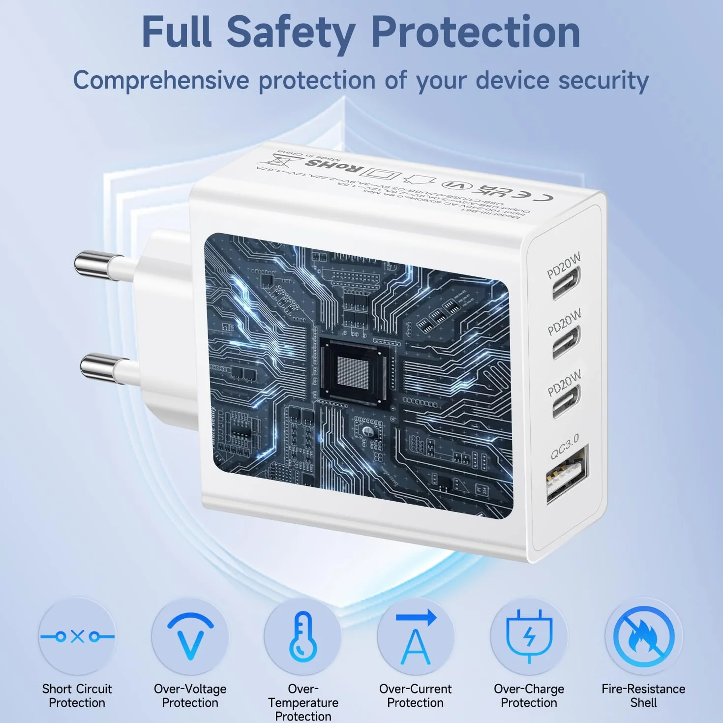 Ładowarka USB-C 50W, 4 porty, szybka ładowarka wieloportowa USB-C, wtyczka ładowania USB C, wtyczki wieloportowej USB,szybka ładowarka do iPhone'a 17 16 15 14 13 12 11 Pro Max, Samsunga Galaxy S25 S24