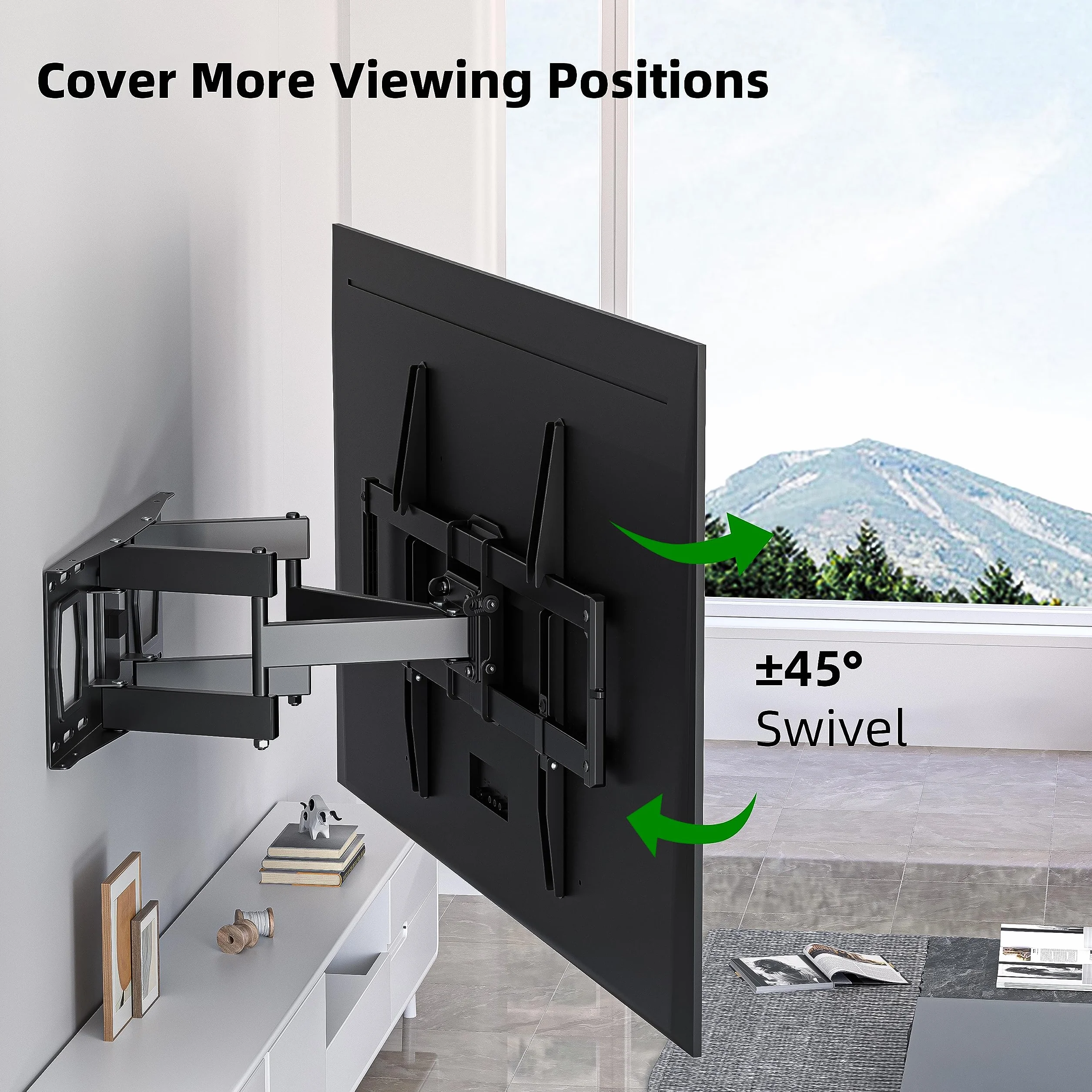 Wspornik do montażu telewizora Max VESA 600 x 400 mm do większości telewizorów płaskich/LED/4K, USX MOUNT Full Motion TV naścienny podwójny obrotowy uchylny przegubowy 6 ramion do 16 cali drewniany trzpień, nośność 45 kg