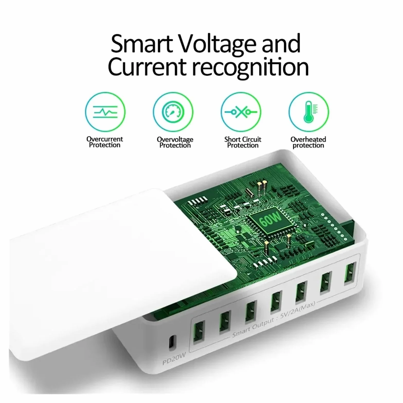 Stacja Ładująca USB O Mocy 60 W, 8 Portów, Szybka Ładowarka PD 20 Typu C, Wieloportowa, Koncentrator Ładujący Z Kablem MożLiwość Szybkiego łAdowania