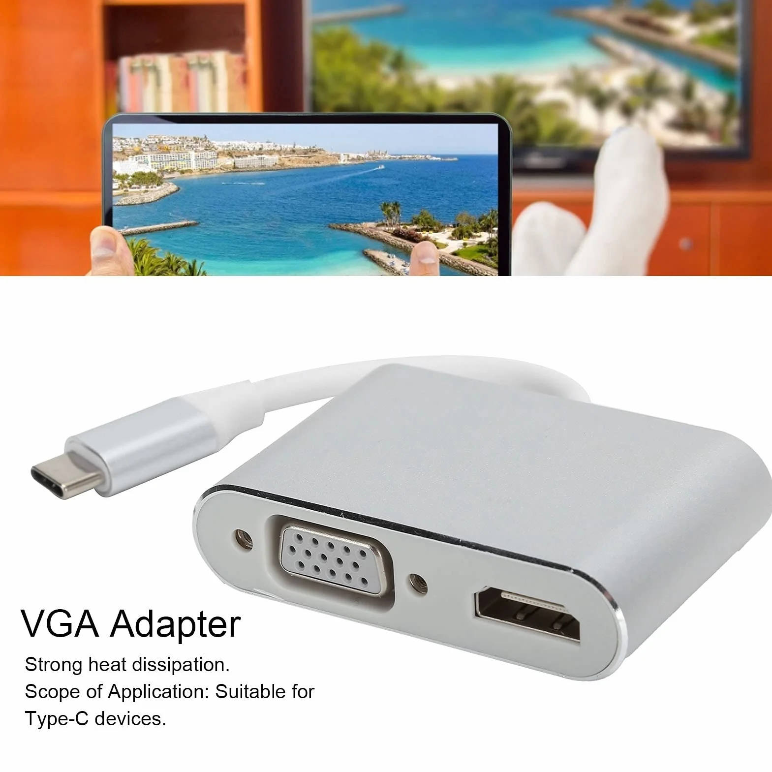 Przejściówka VGA na HDMI Konwerter 4K Biały szary