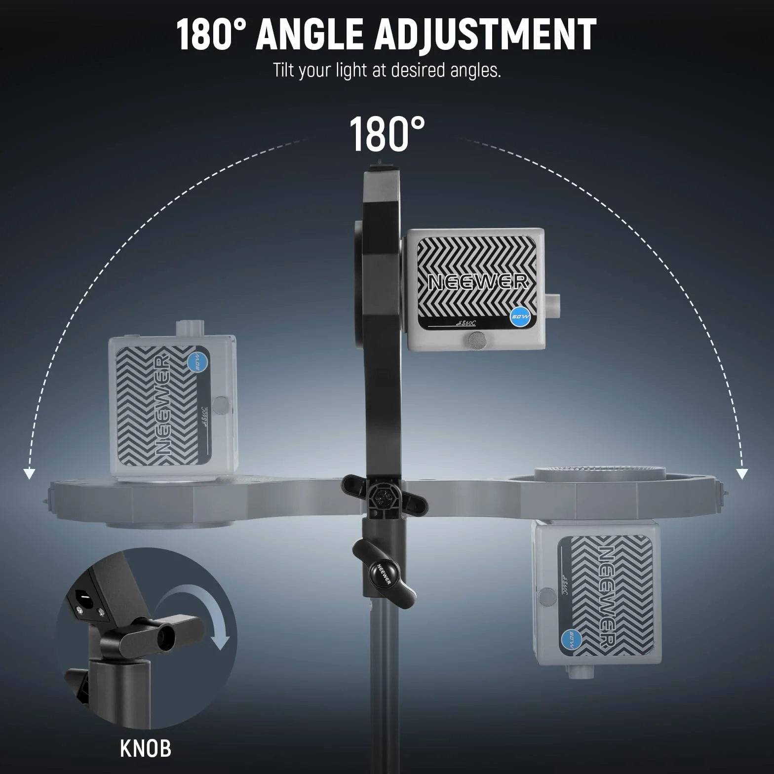 NEEWER Adapter CHB1 Mini na Bowens Mount, Kompatybilny z HS60B/HS60C, 5/8" Odbiornik, 180° Nachylenie i 360° Obrót, Czarny, Tworzywo Sztuczne, Uchwyt do Stawu Oświetleniowego
