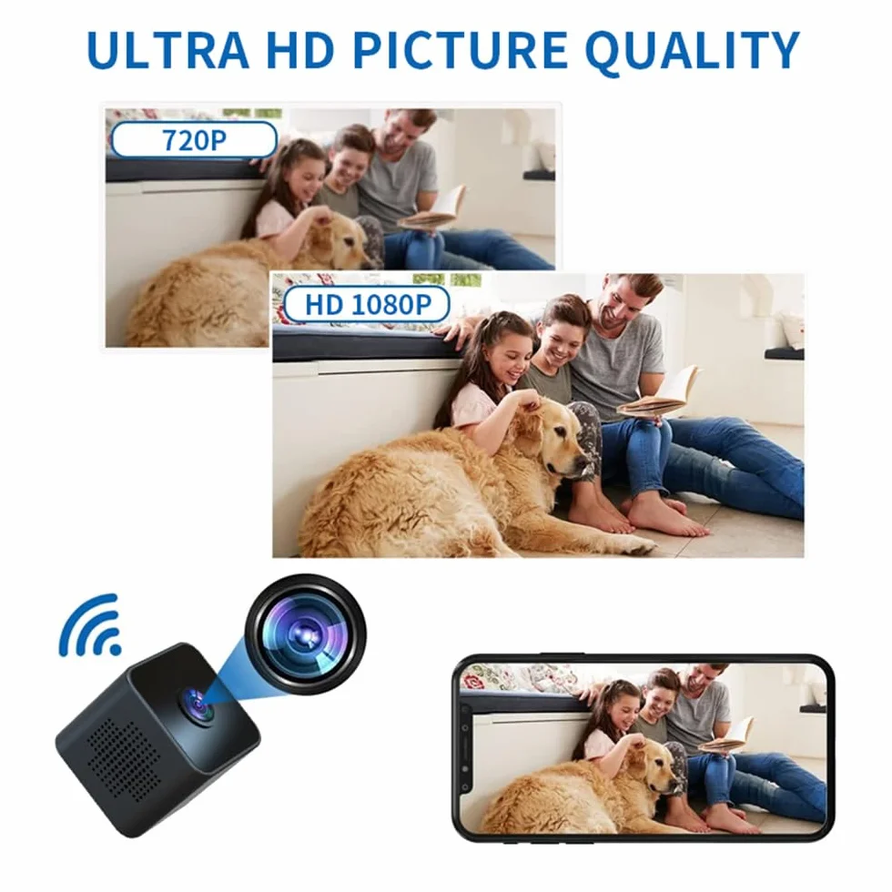 Mokeum Mini kamera szpiegowska, ukryta kamera 1080P o wysokiej rozdzielczości, szerokokątna, bezprzewodowa, inteligentna kamera WiFi, niania, kamera monitorująca bezpieczeństwo w domu, używana na
