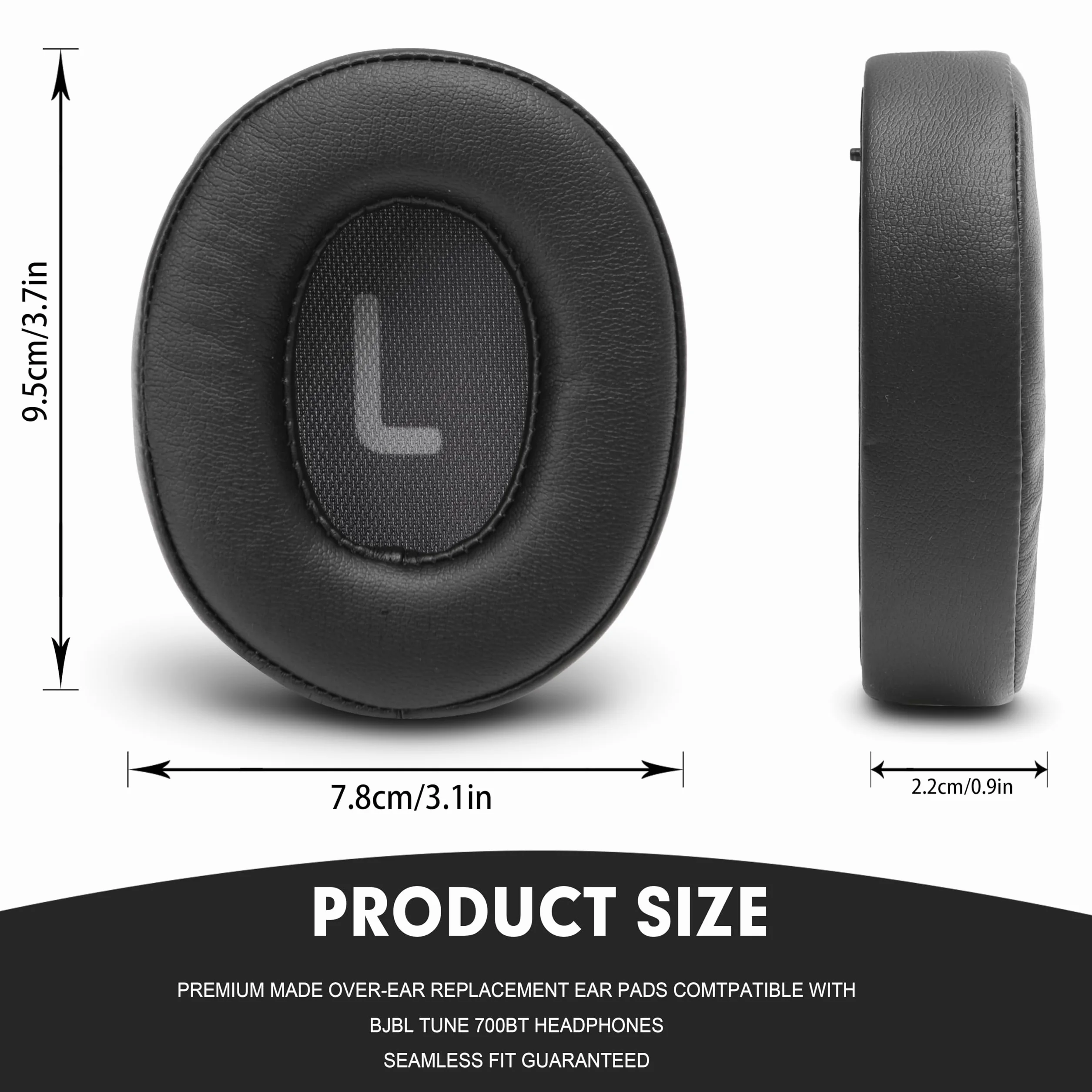 Wymienne nauszniki do JBL Tune T760NC/T750BTNC/T710BT/T700BT, pianka z pamięcią kształtu, skóra proteinowa, czarne