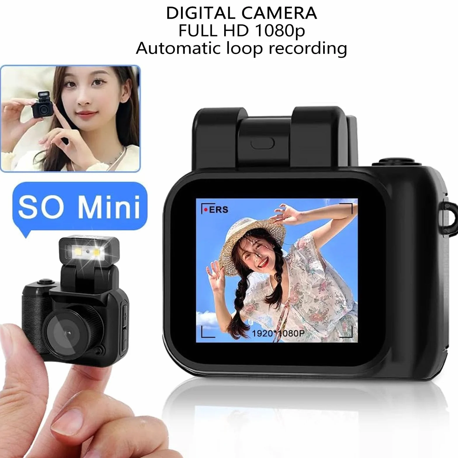 Mikrokamera Cyfrowa CCD, 2MP 1080P Minikamera Cyfrowa Rozdzielczość 3760x2128, 160° Szeroki Kąt, Kompaktowa Przenośna Kamera na Klucze (128G Mała karta pamięci)